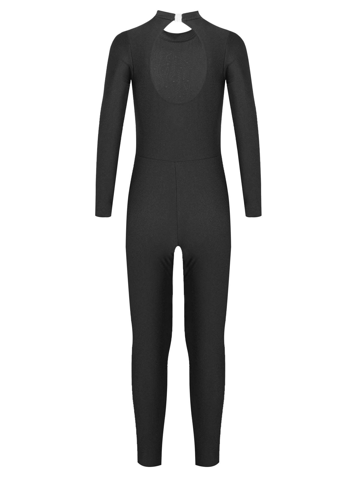 Kids Girls Long Sleeve Glittery Rhinestones Gymnastics Unitard