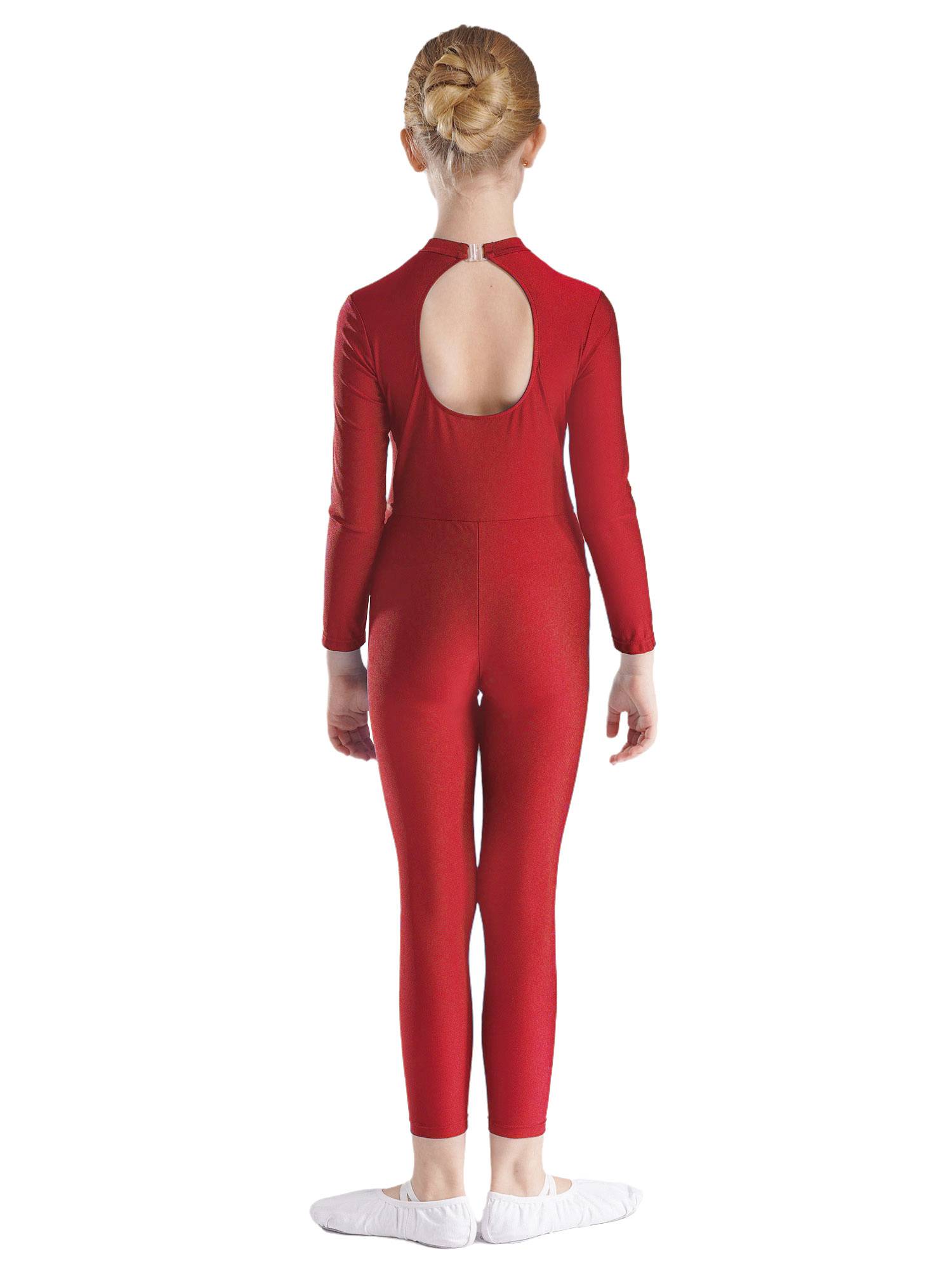 Kids Girls Long Sleeve Glittery Rhinestones Gymnastics Unitard