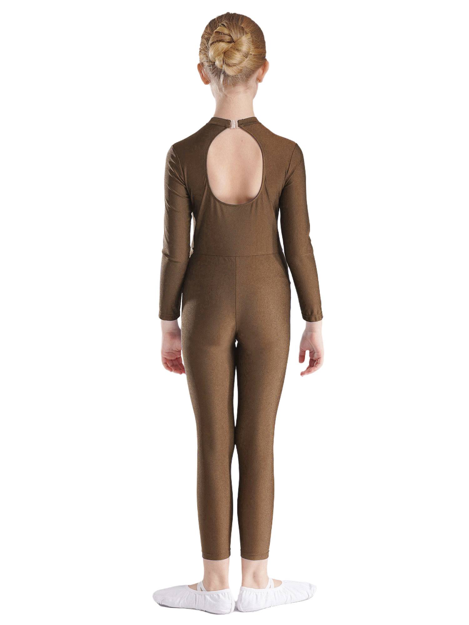 Kids Girls Long Sleeve Glittery Rhinestones Gymnastics Unitard