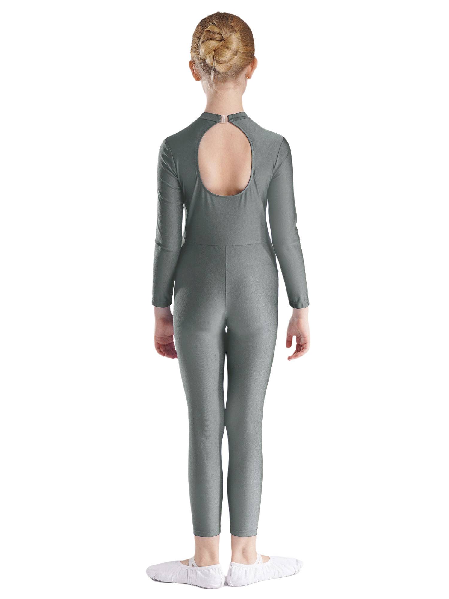 Kids Girls Long Sleeve Glittery Rhinestones Gymnastics Unitard