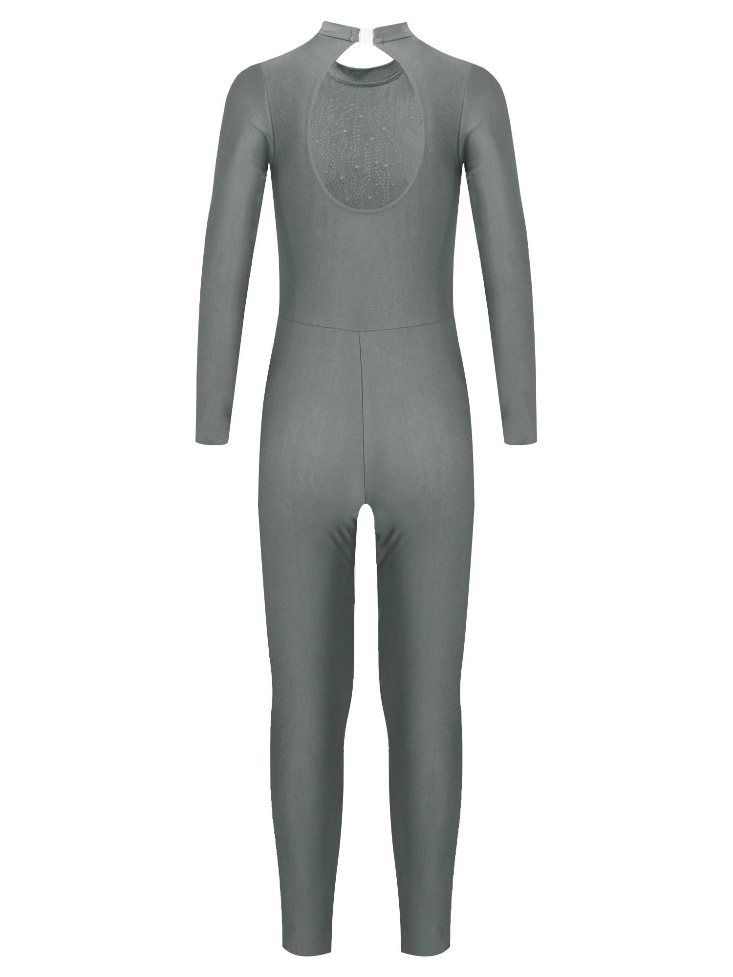 Kids Girls Long Sleeve Glittery Rhinestones Gymnastics Unitard