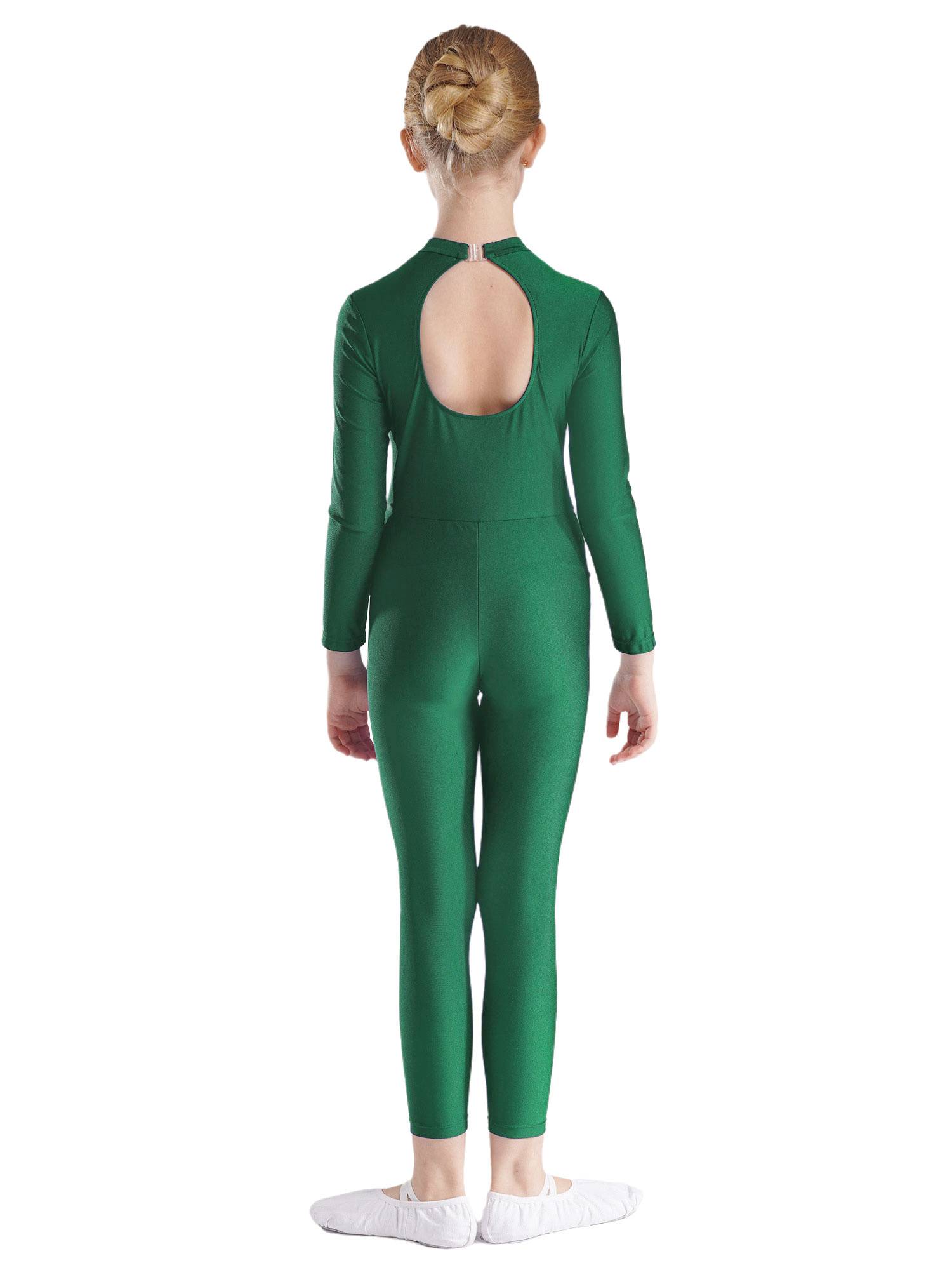 Kids Girls Long Sleeve Glittery Rhinestones Gymnastics Unitard