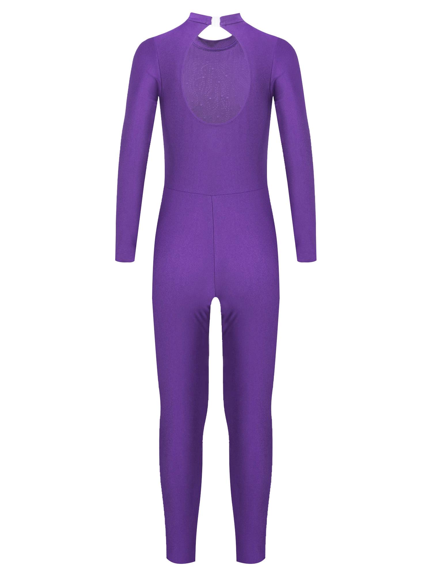 Kids Girls Long Sleeve Glittery Rhinestones Gymnastics Unitard