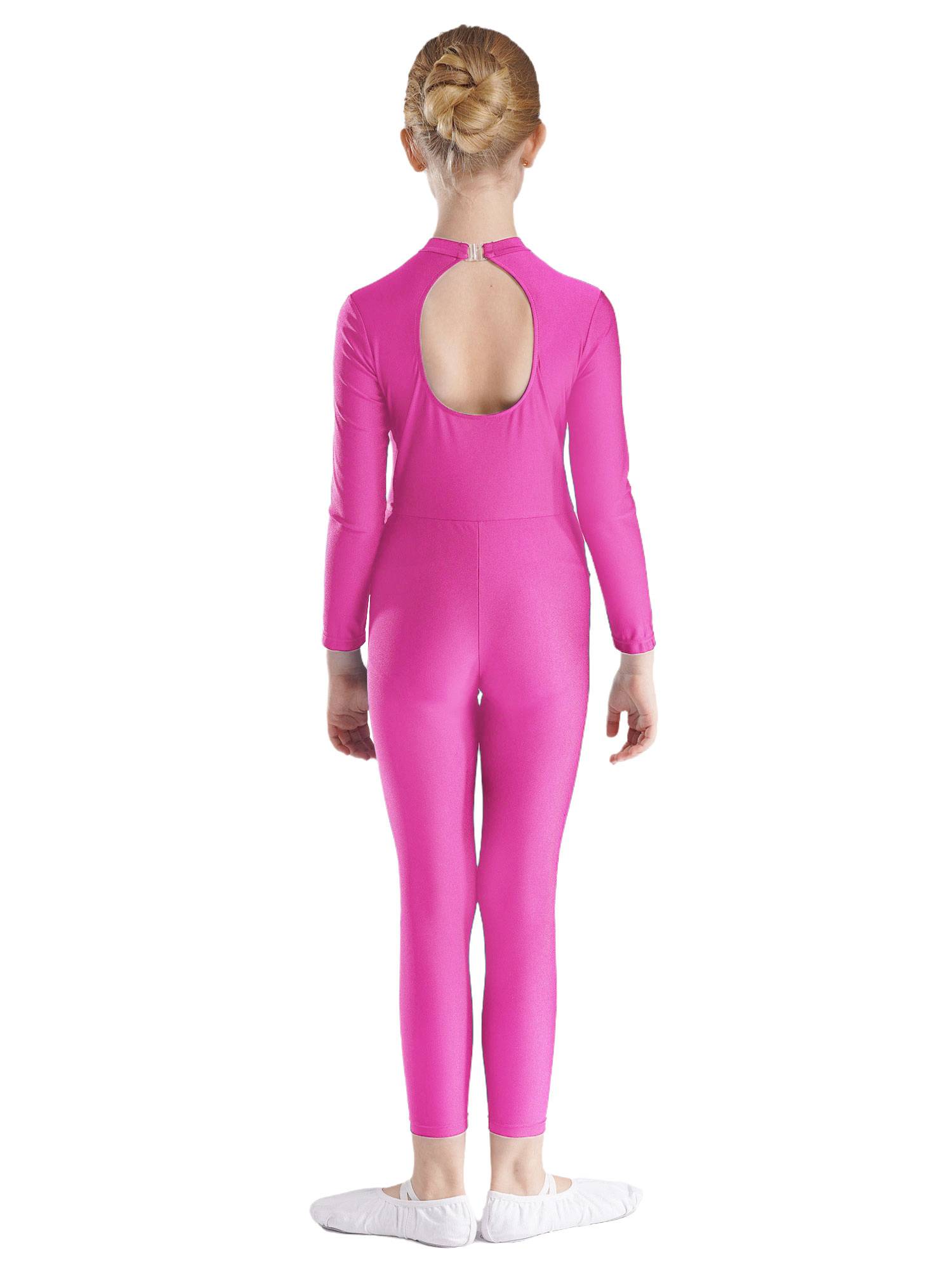 Kids Girls Long Sleeve Glittery Rhinestones Gymnastics Unitard