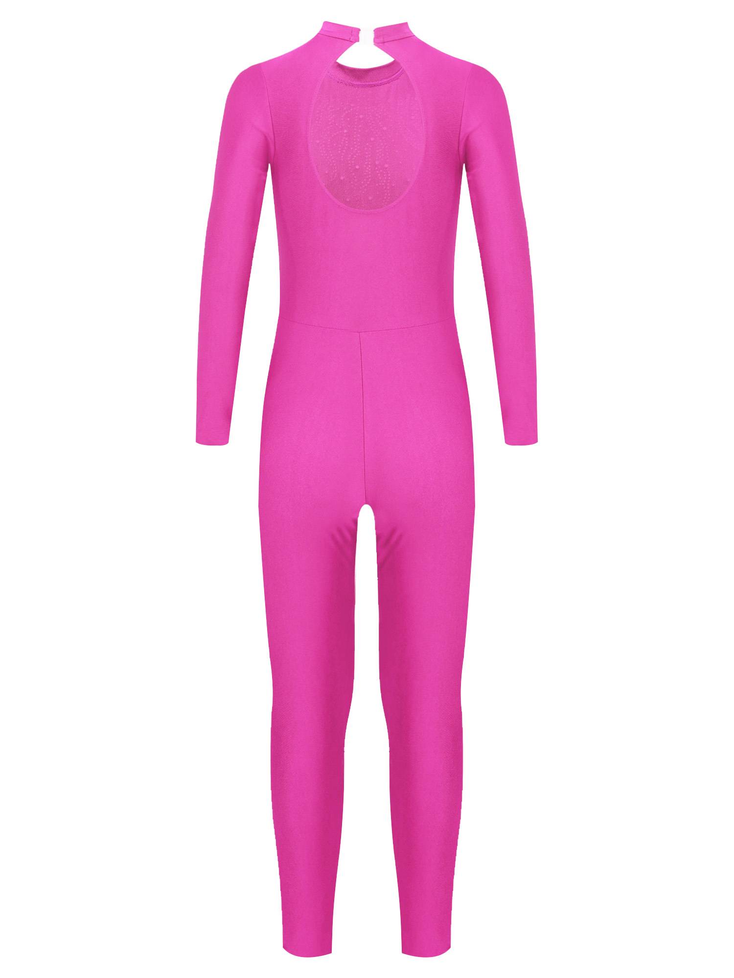 Kids Girls Long Sleeve Glittery Rhinestones Gymnastics Unitard