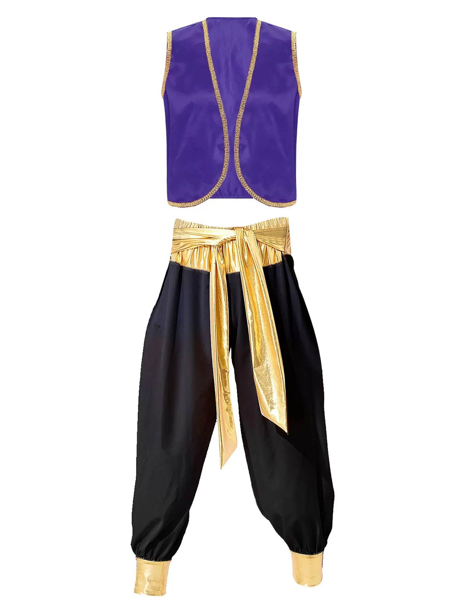 Men 2pcs Arabian Prince Sleeveless Open Front Vest and Pants Set
