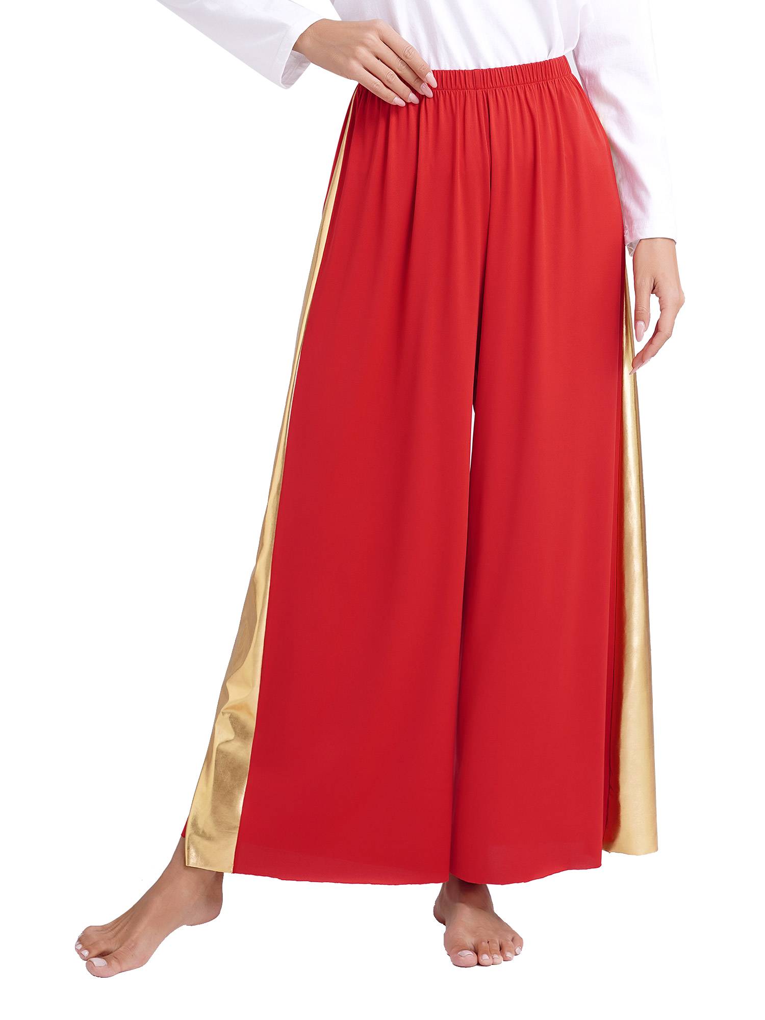 Women Metallic High Waist Wide-Leg Pants for Liturgical Dance