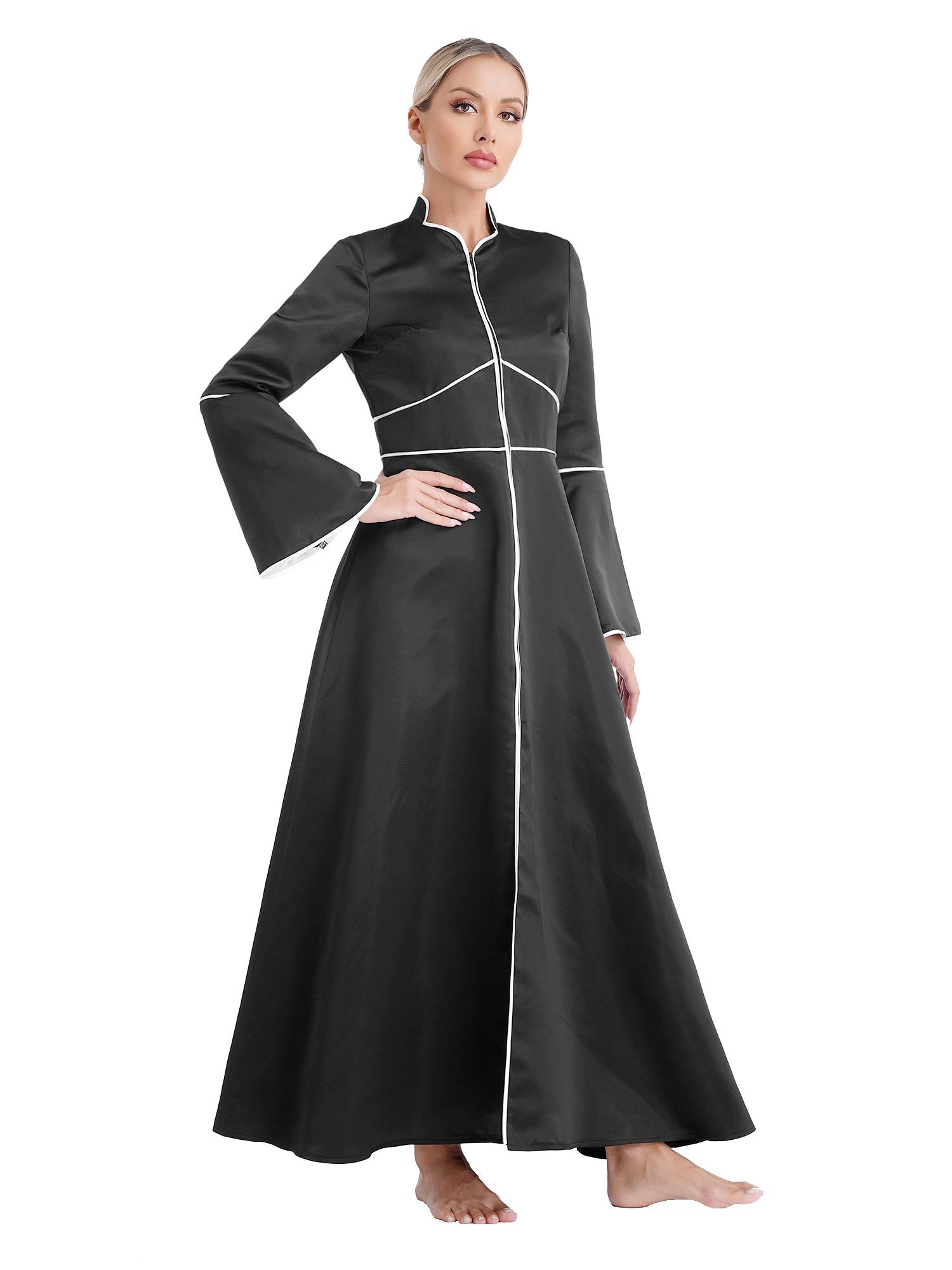 Women Church Clergy Robe Long Sleeves A-Line Maxi Worship Dance Dress