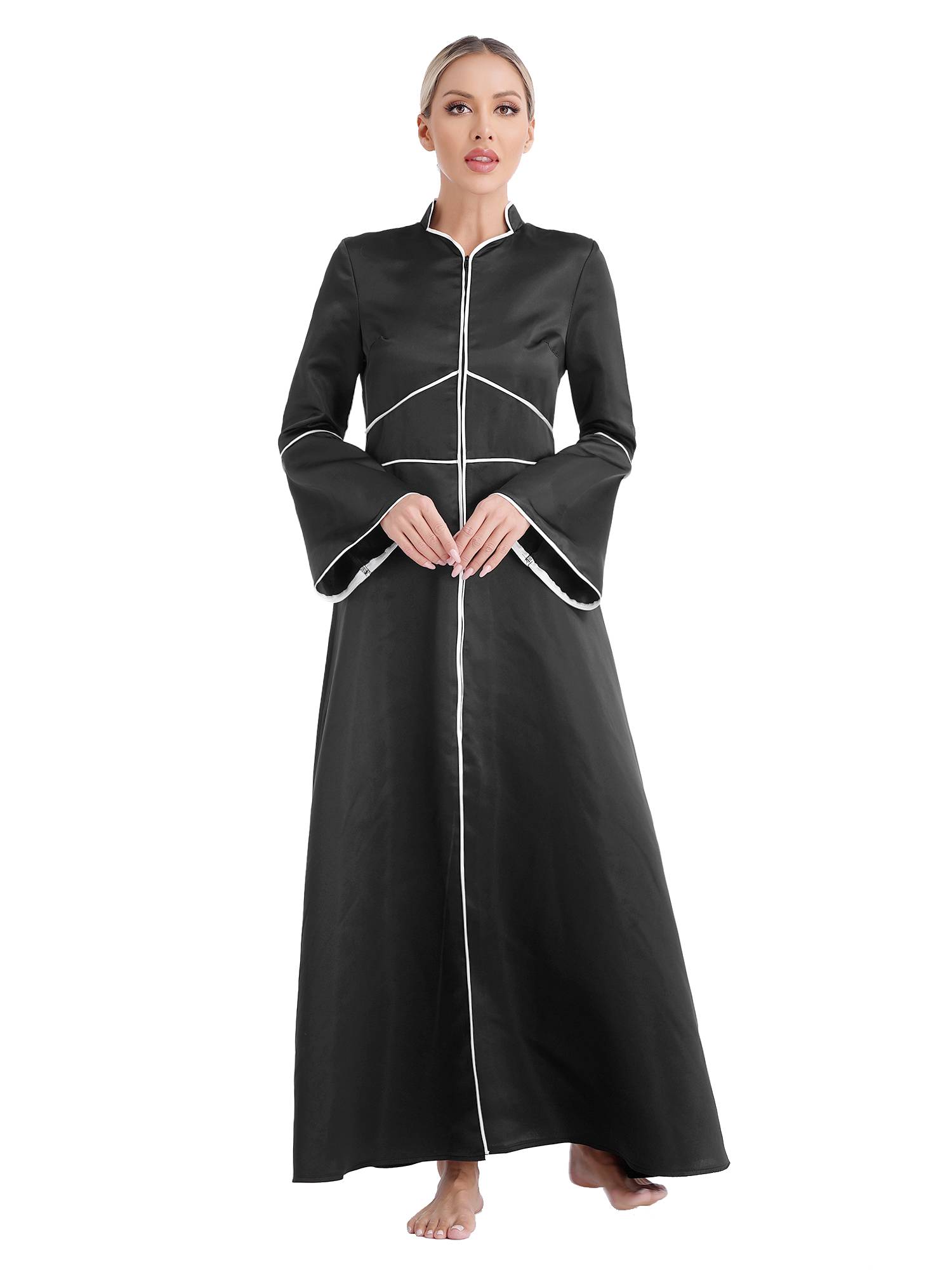 Women Church Clergy Robe Long Sleeves A-Line Maxi Worship Dance Dress