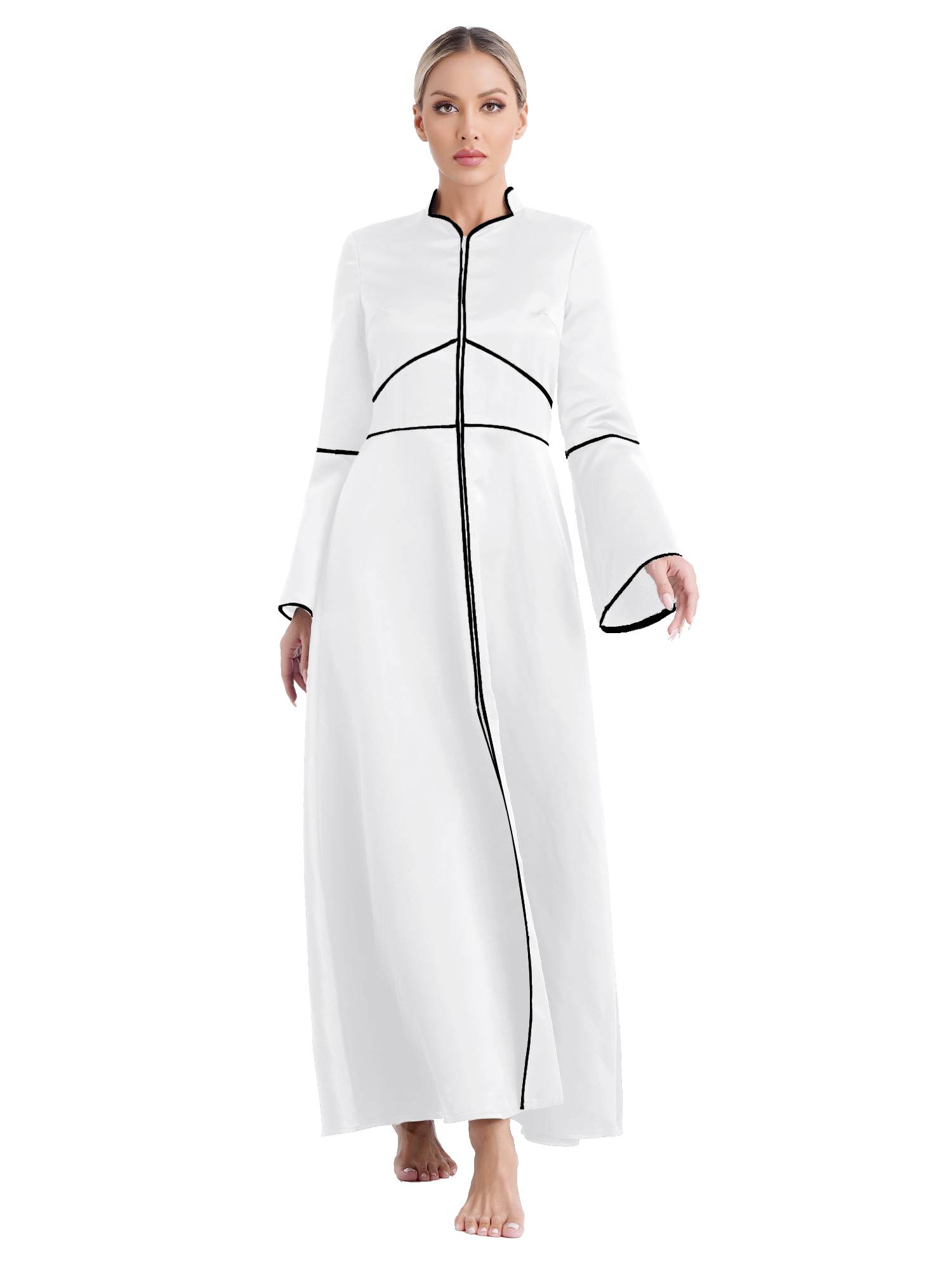 Women Church Clergy Robe Long Sleeves A-Line Maxi Worship Dance Dress