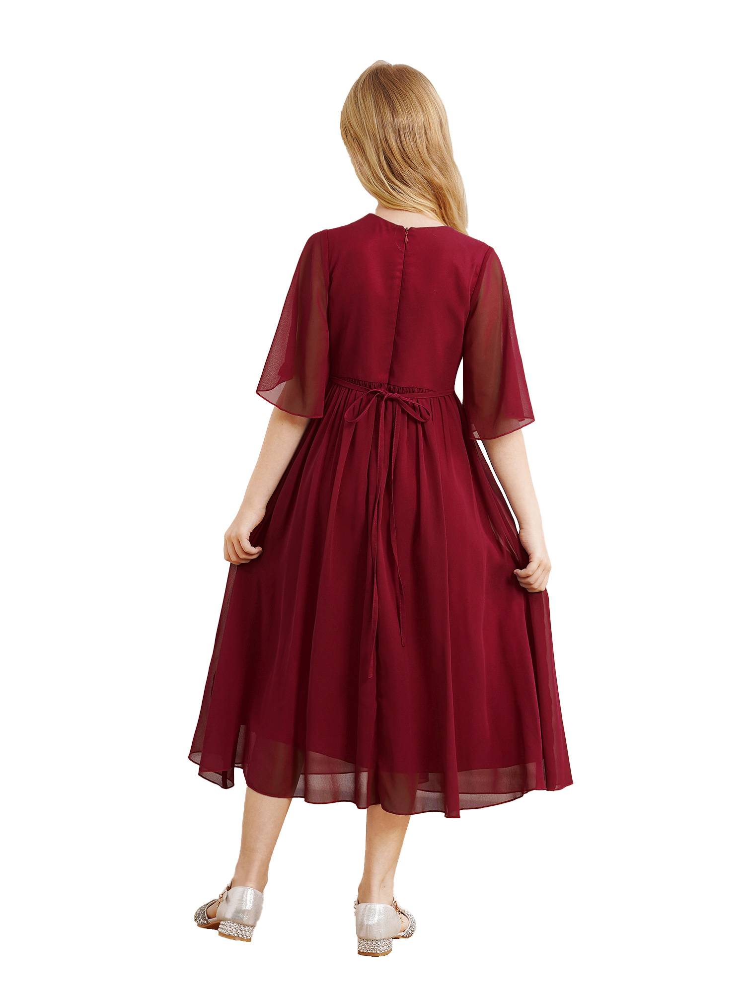 Kids Girls Chiffon Flare Sleeve A-Line Junior Bridesmaid Dress