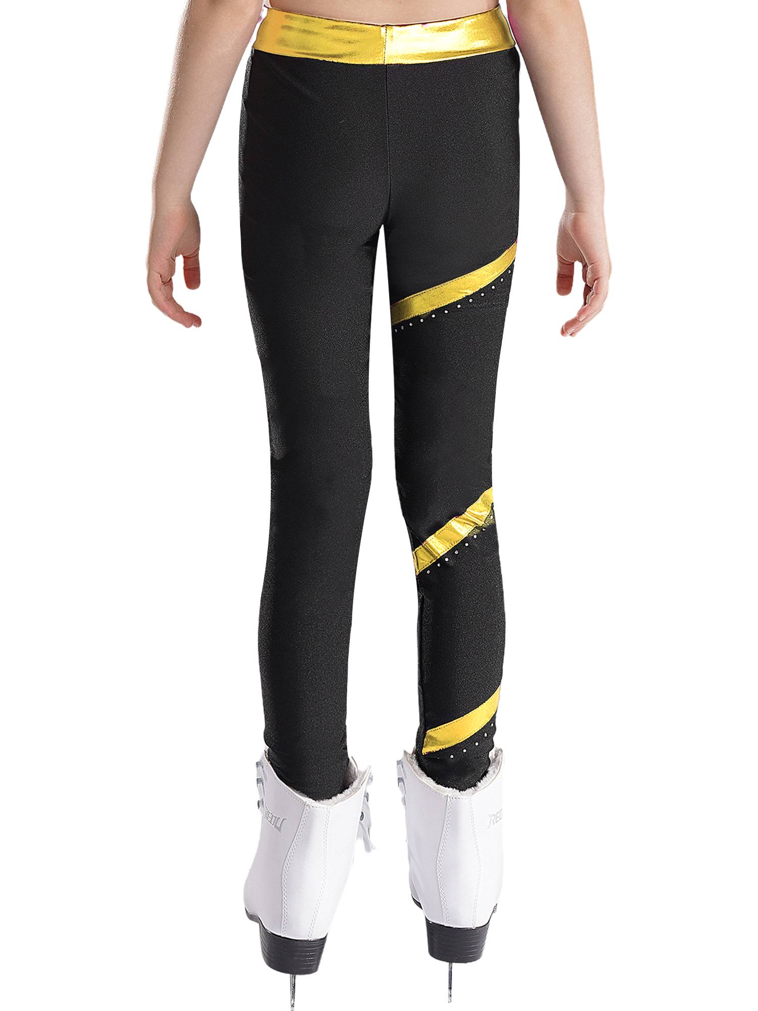 Kids Girls Shiny Rhinestones Metallic Striped Pants