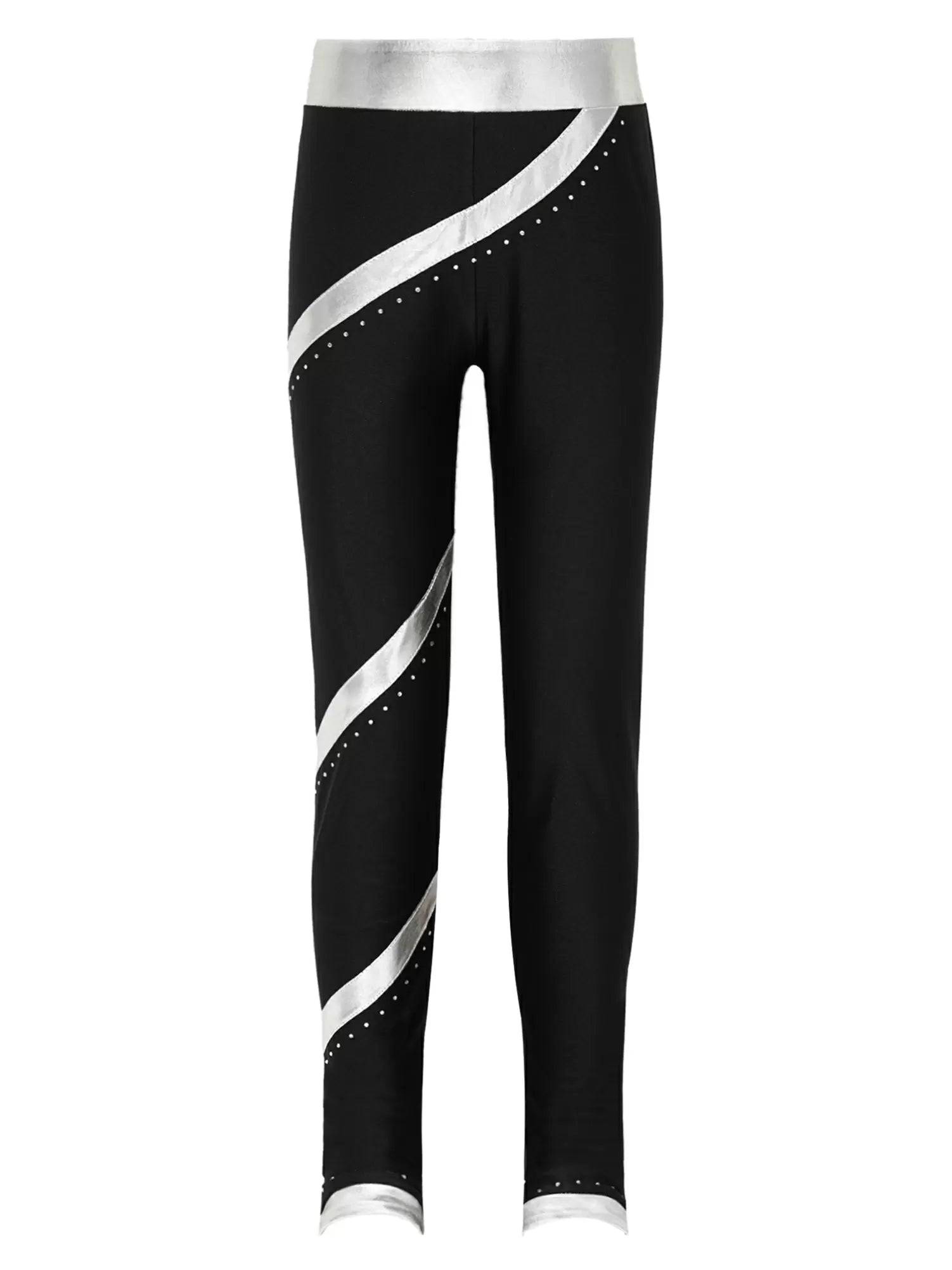 Kids Girls Shiny Rhinestones Metallic Striped Pants