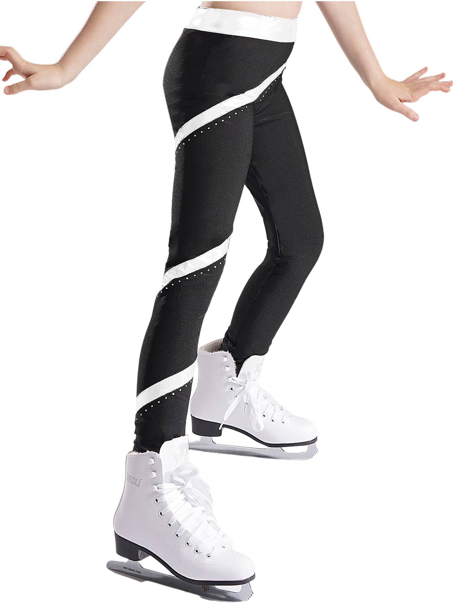 Kids Girls Shiny Rhinestones Metallic Striped Pants