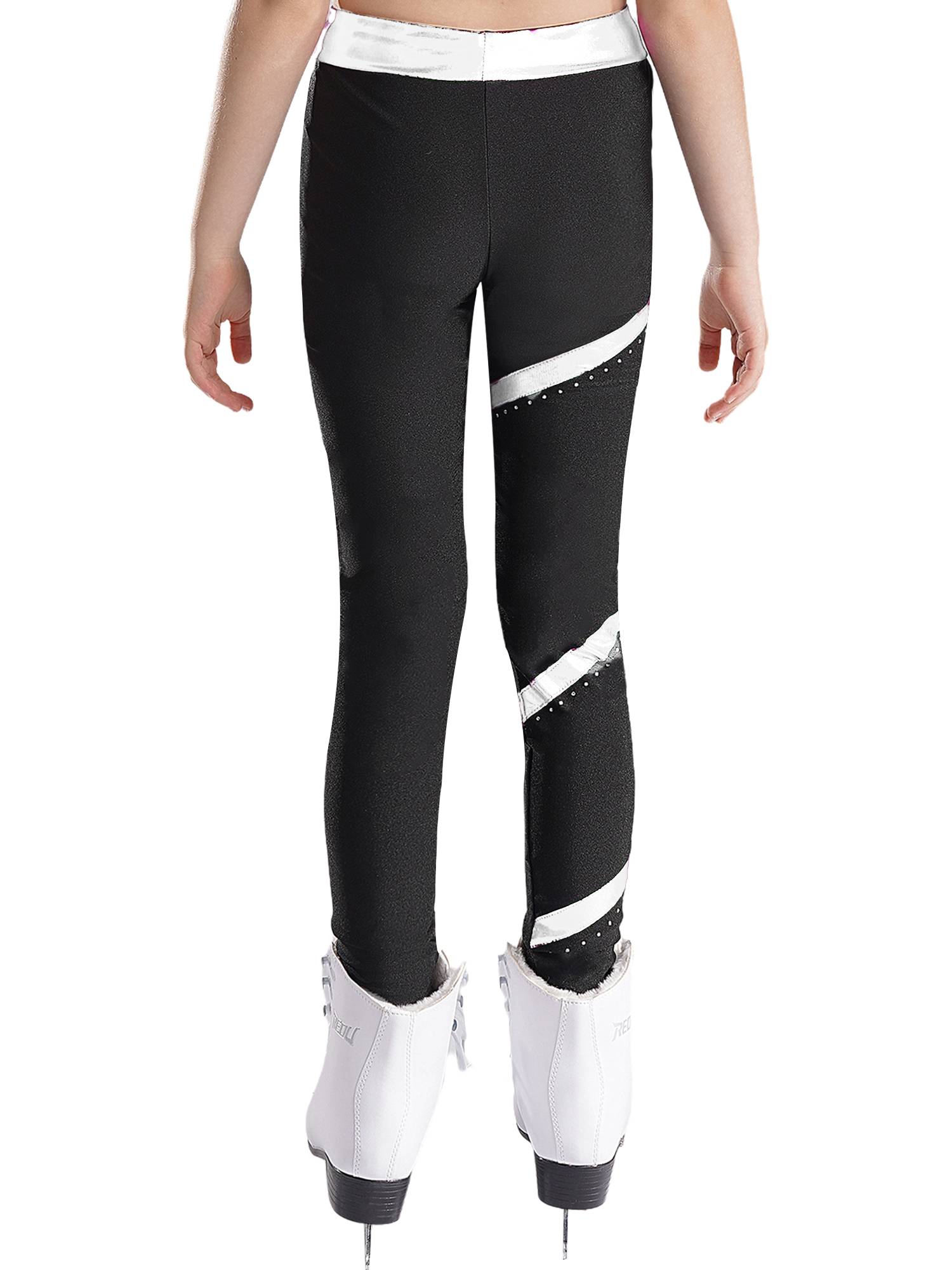 Kids Girls Shiny Rhinestones Metallic Striped Pants