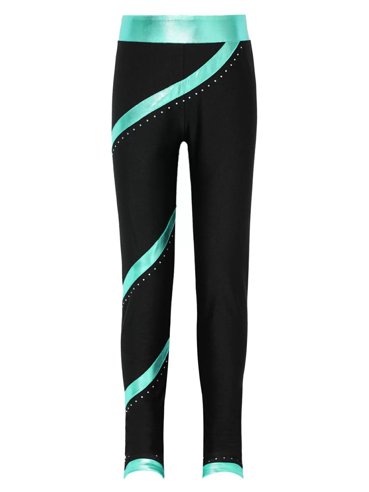 Kids Girls Shiny Rhinestones Metallic Striped Pants