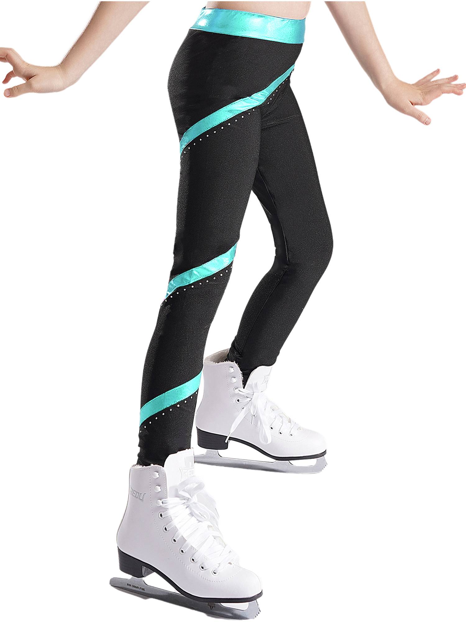 Kids Girls Shiny Rhinestones Metallic Striped Pants