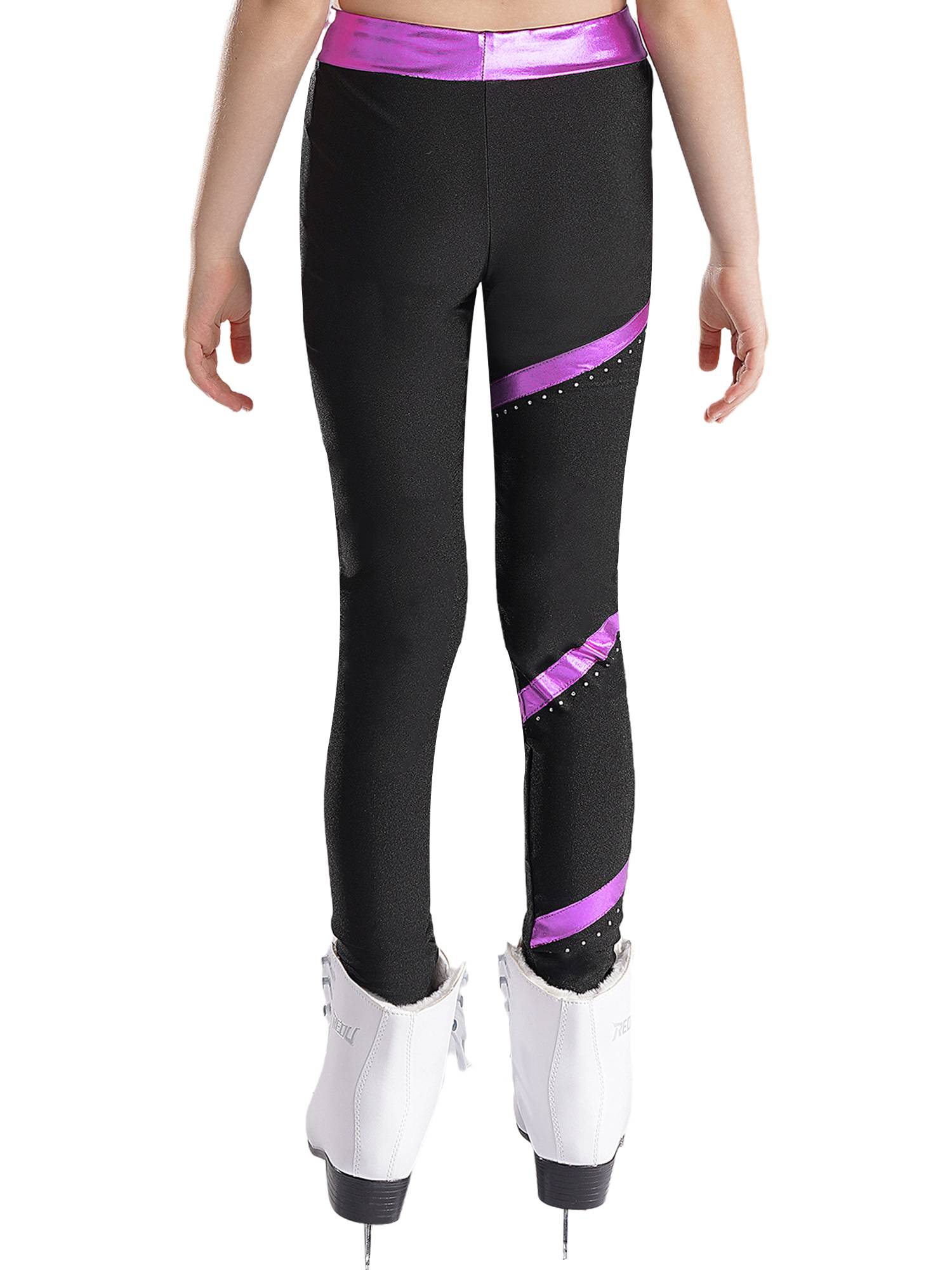 Kids Girls Shiny Rhinestones Metallic Striped Pants