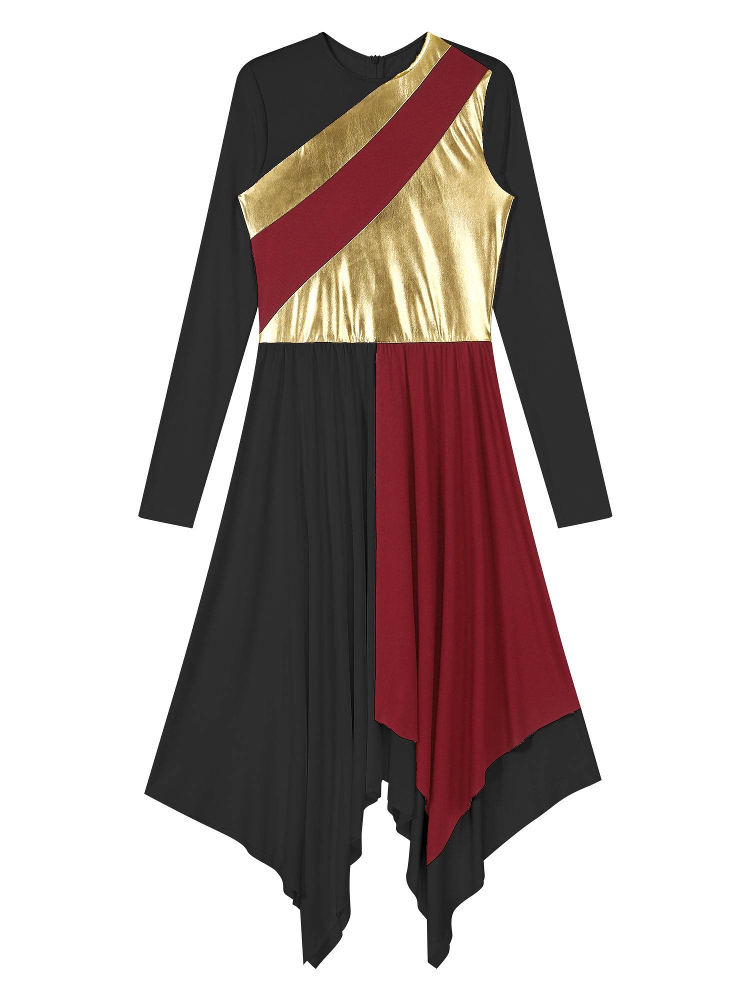 Women Long Sleeve Metallic Liturgical Worship Praise Dance Dress