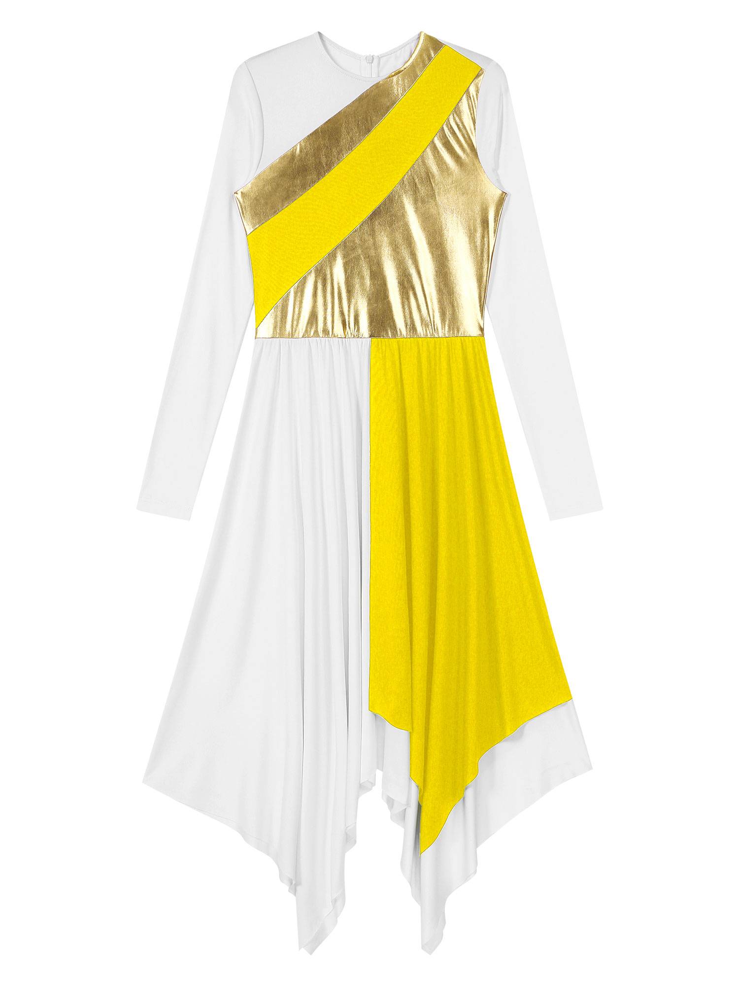 Women Long Sleeve Metallic Liturgical Worship Praise Dance Dress