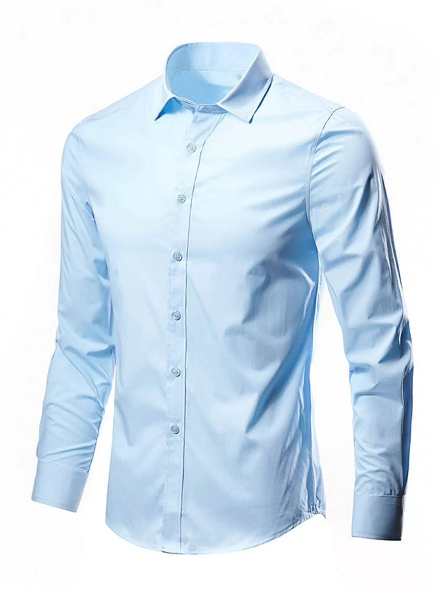 Men Turn-down Collar Long Sleeves Slim Fit Shirt