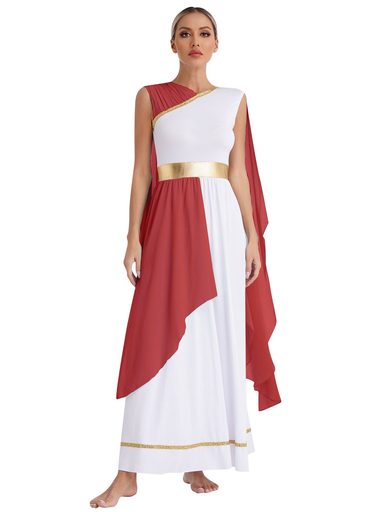 Women Chiffon Cap Sleeve Ancient Toga Greece Queen Costume Dress