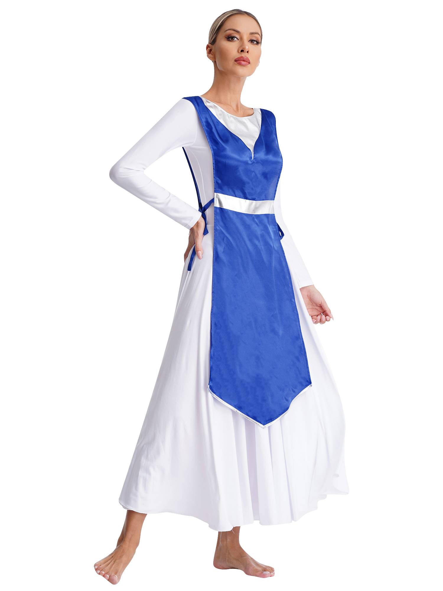 Women Metallic Sides Split Church Worship Tunic(Not Included White Base Dress)