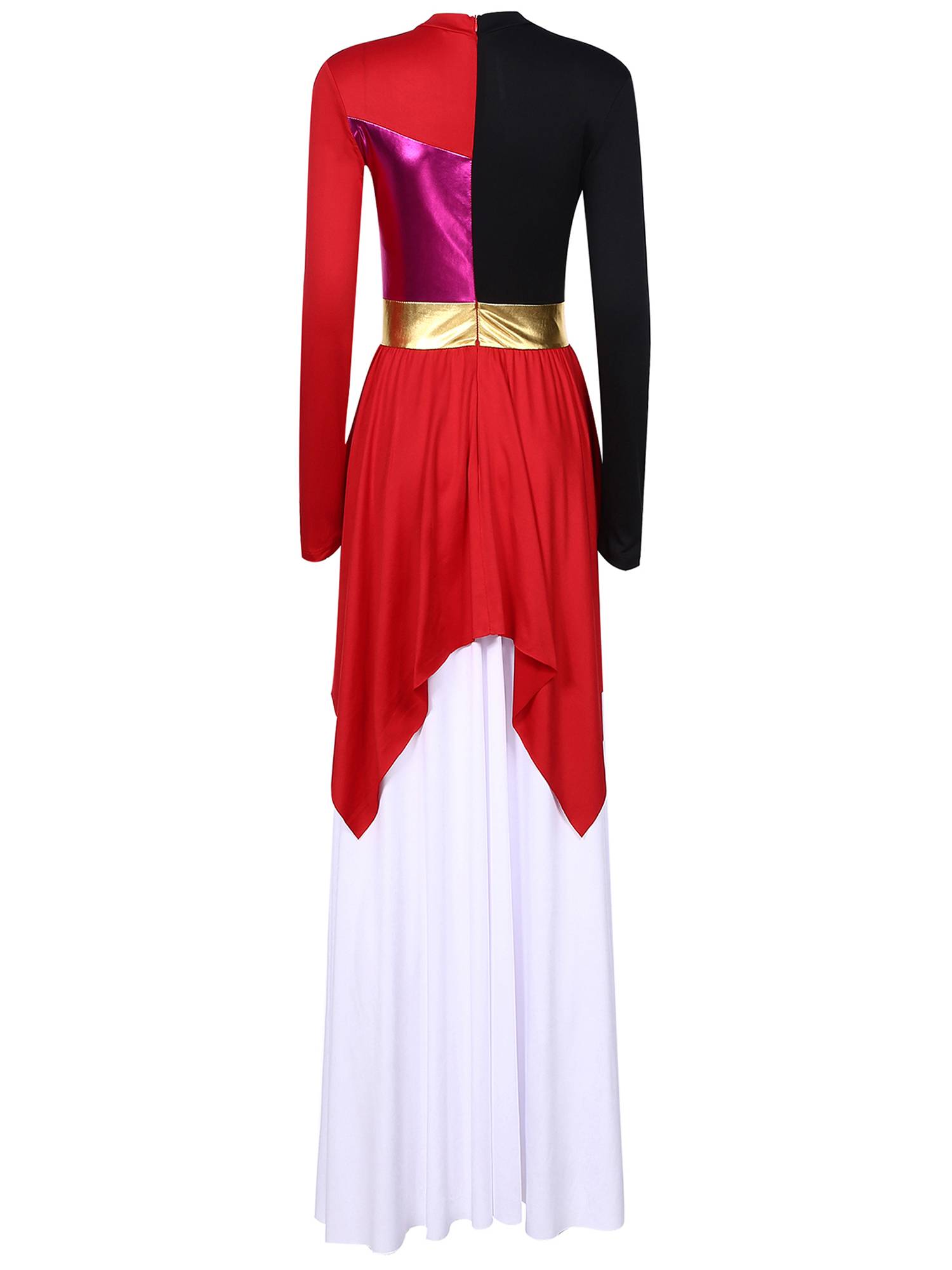Women Liturgical Dance Dresses Metallic Contrast Color Long Sleeve