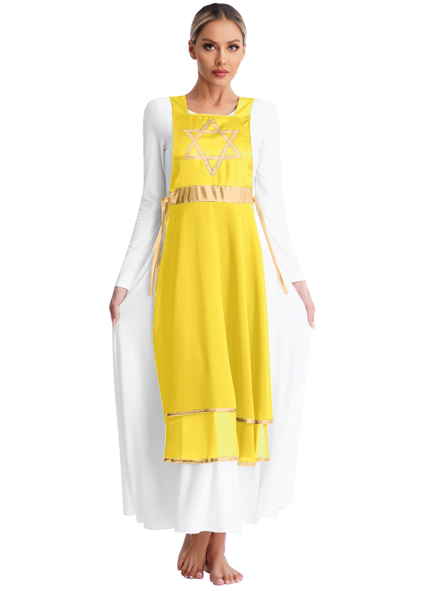 Women Star Lace-up Sleeveless Dress Choir Praise Dance Tunic