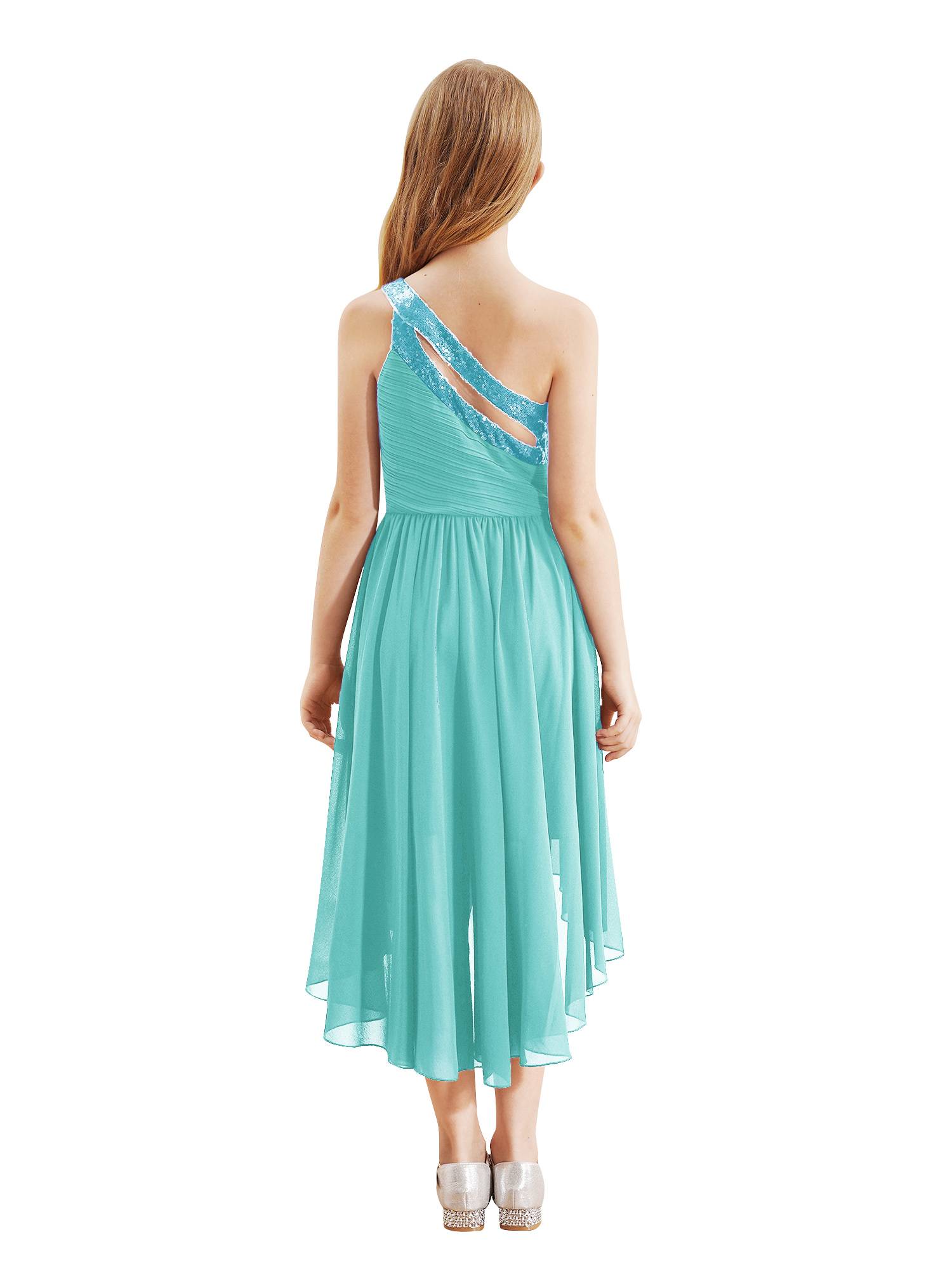 Kids Girls Sequin One Shoulder High-Low Flower Girl Dress