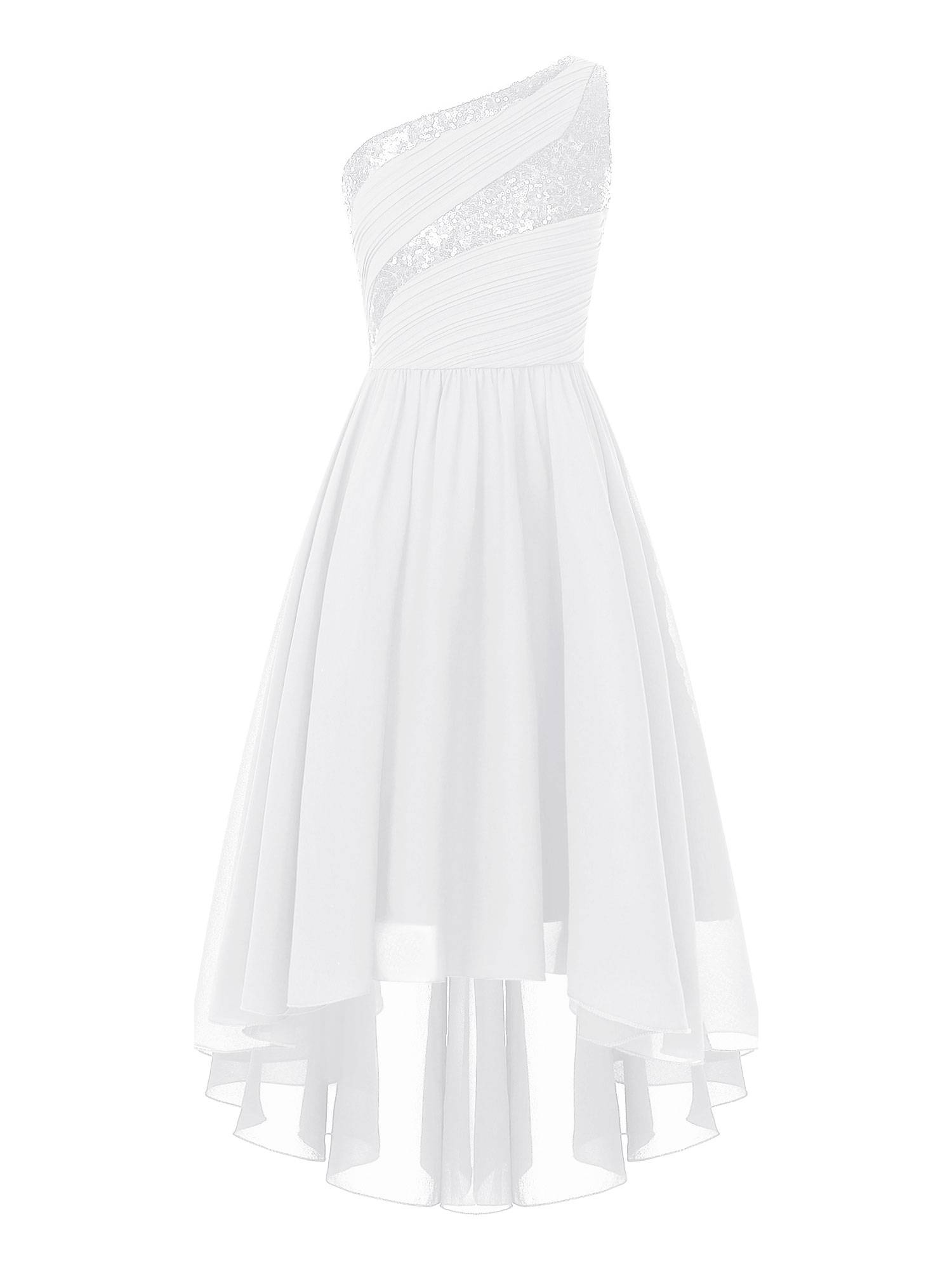 Kids Girls Sequin One Shoulder High-Low Flower Girl Dress