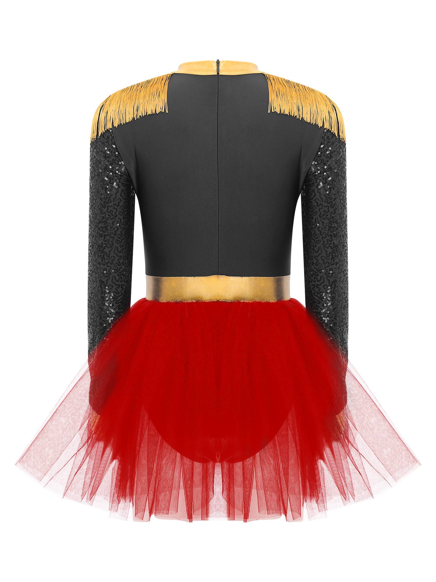 Women Long Sleeve Tassel Sequin Circus Ringmaster Tutu Dress