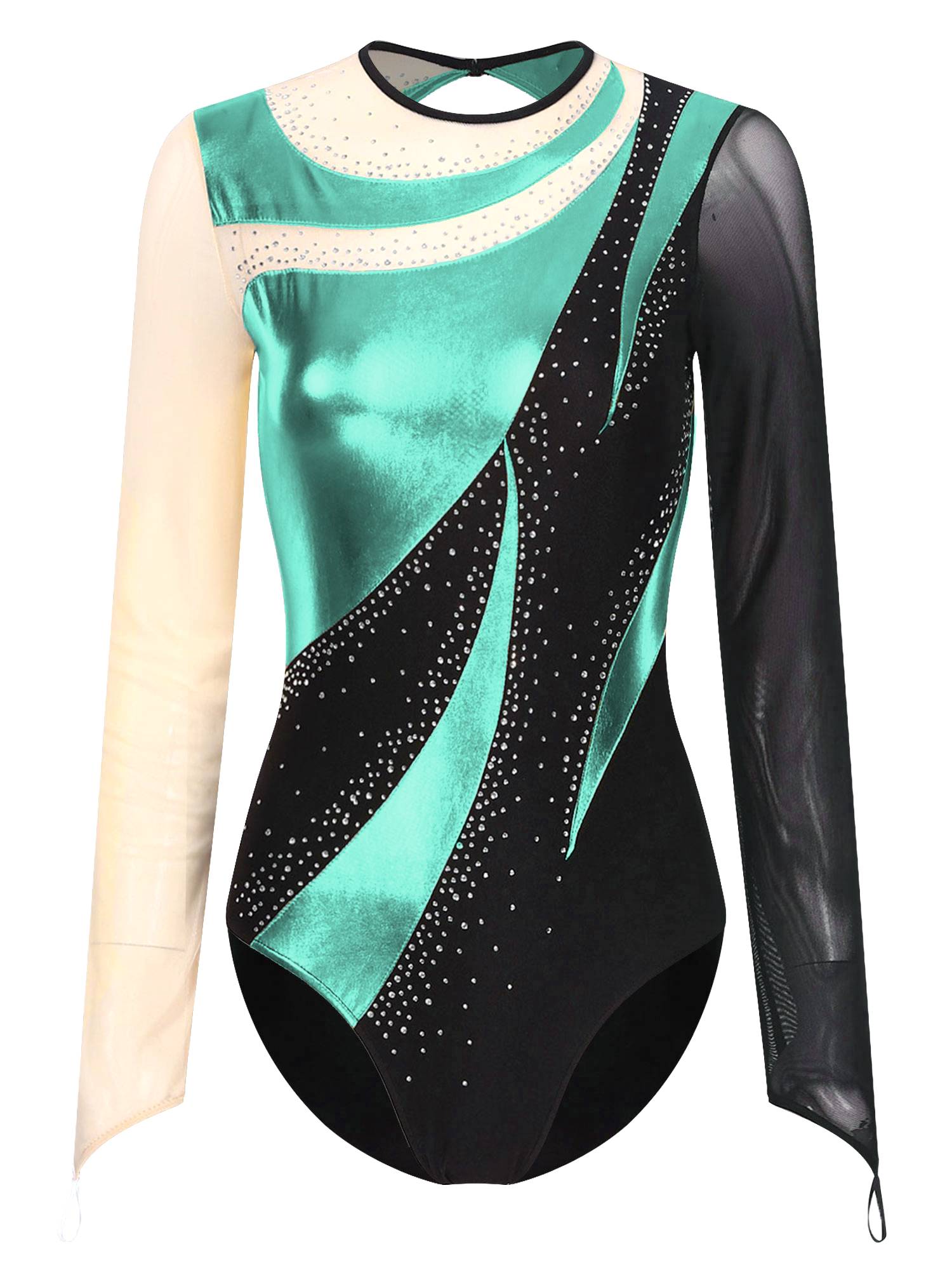 Women Metallic Long Sleeve Gymnastics Leotard