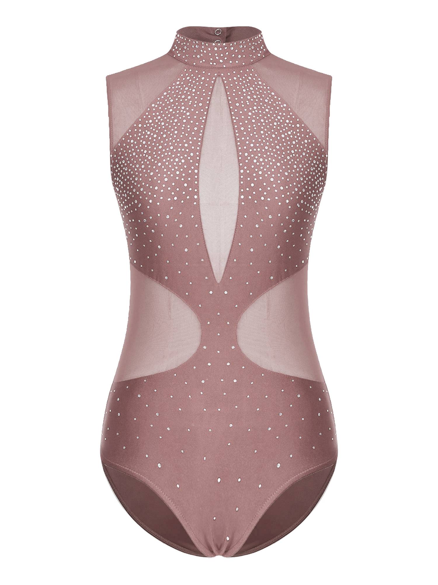 Women Sparkly Rhinestones Sleeveless Cutout Back Figure Skating Leotard
