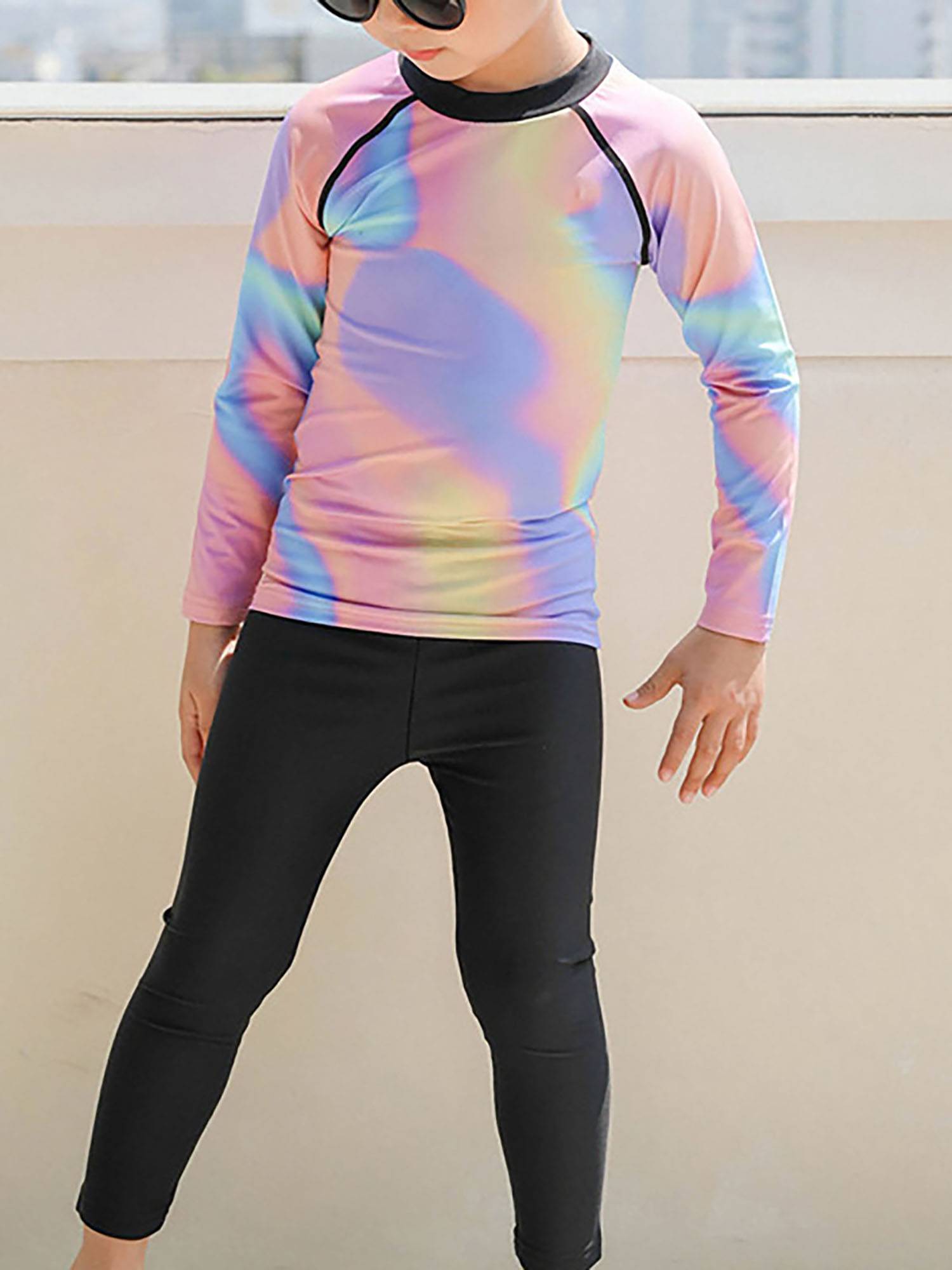 Boys 3pcs Tie Dye Long Sleeve Top and Pants with Swim Cap Swimsuit