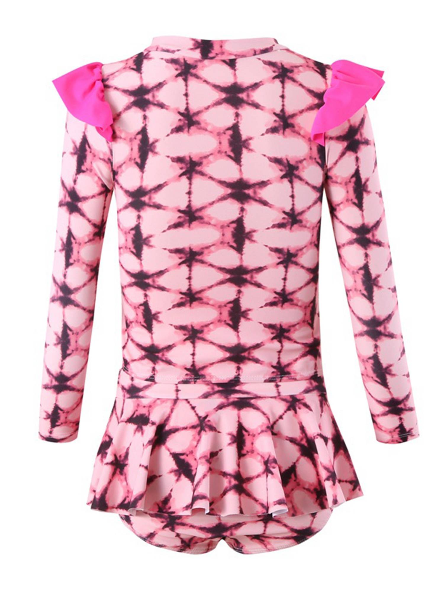 Kids Girls Two Pieces Long Sleeve Swim Top and Skirt Swimsuit Set