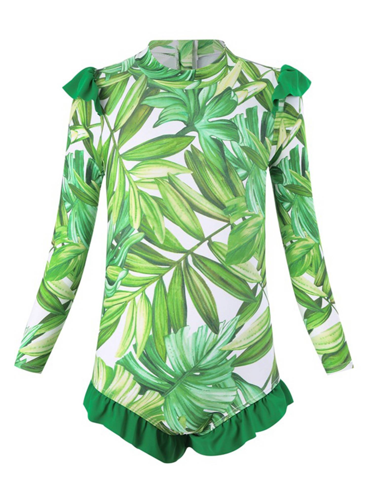 Kids Girls Long Sleeve Ruffle UPF 50+ One Piece Swimsuit