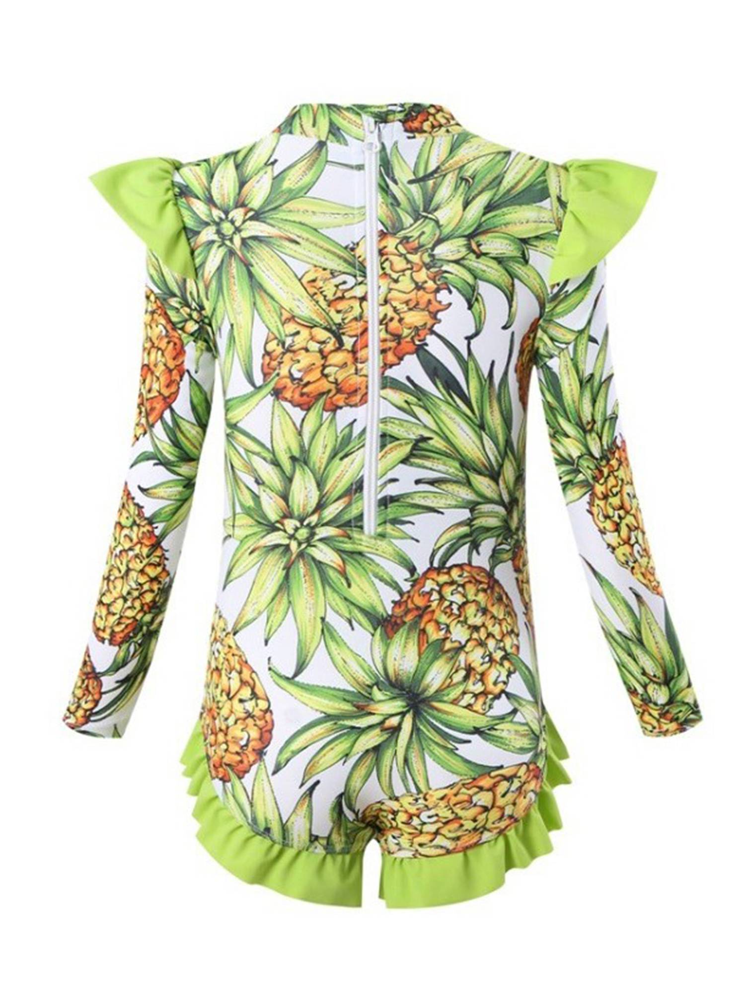 Kids Girls Long Sleeve Ruffle UPF 50+ One Piece Swimsuit