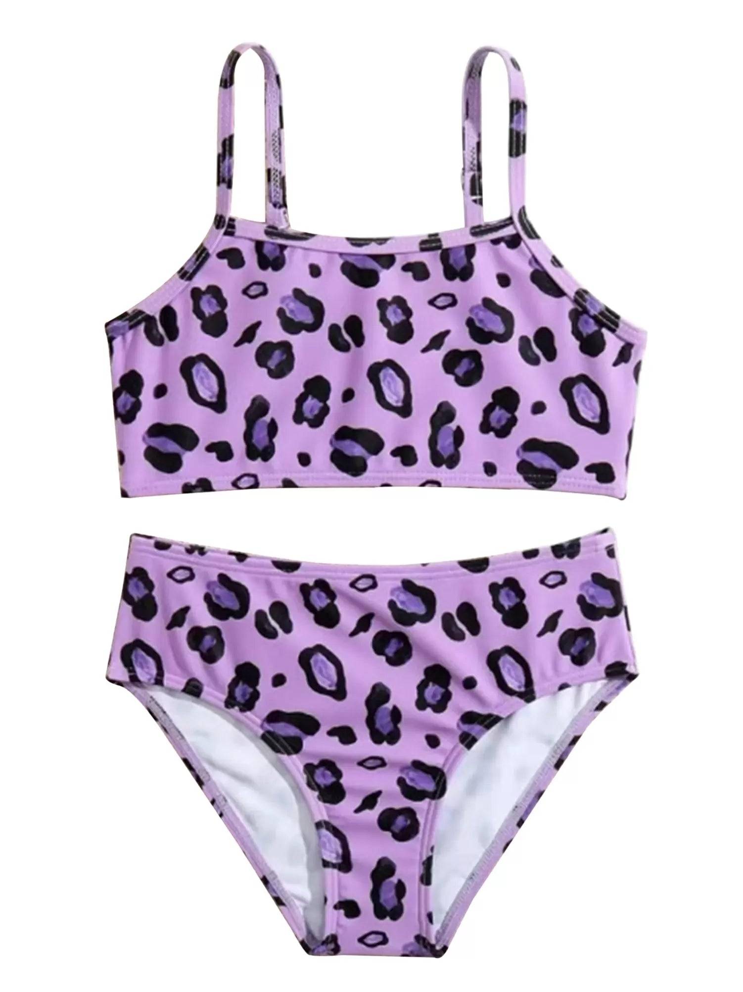 Kids Girls Two Pieces Leopard Pattern Swimsuit Bikini Set