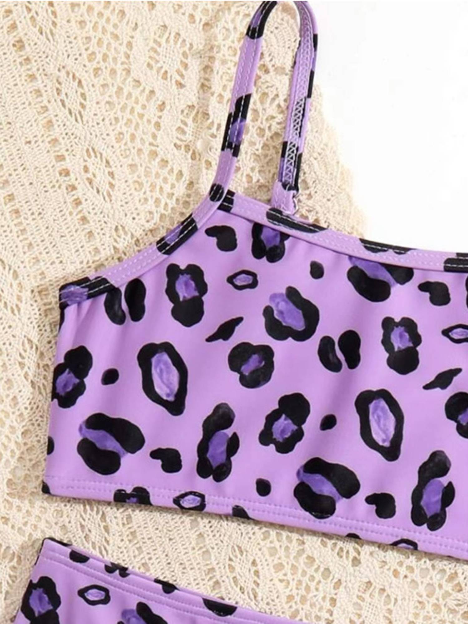 Kids Girls Two Pieces Leopard Pattern Swimsuit Bikini Set