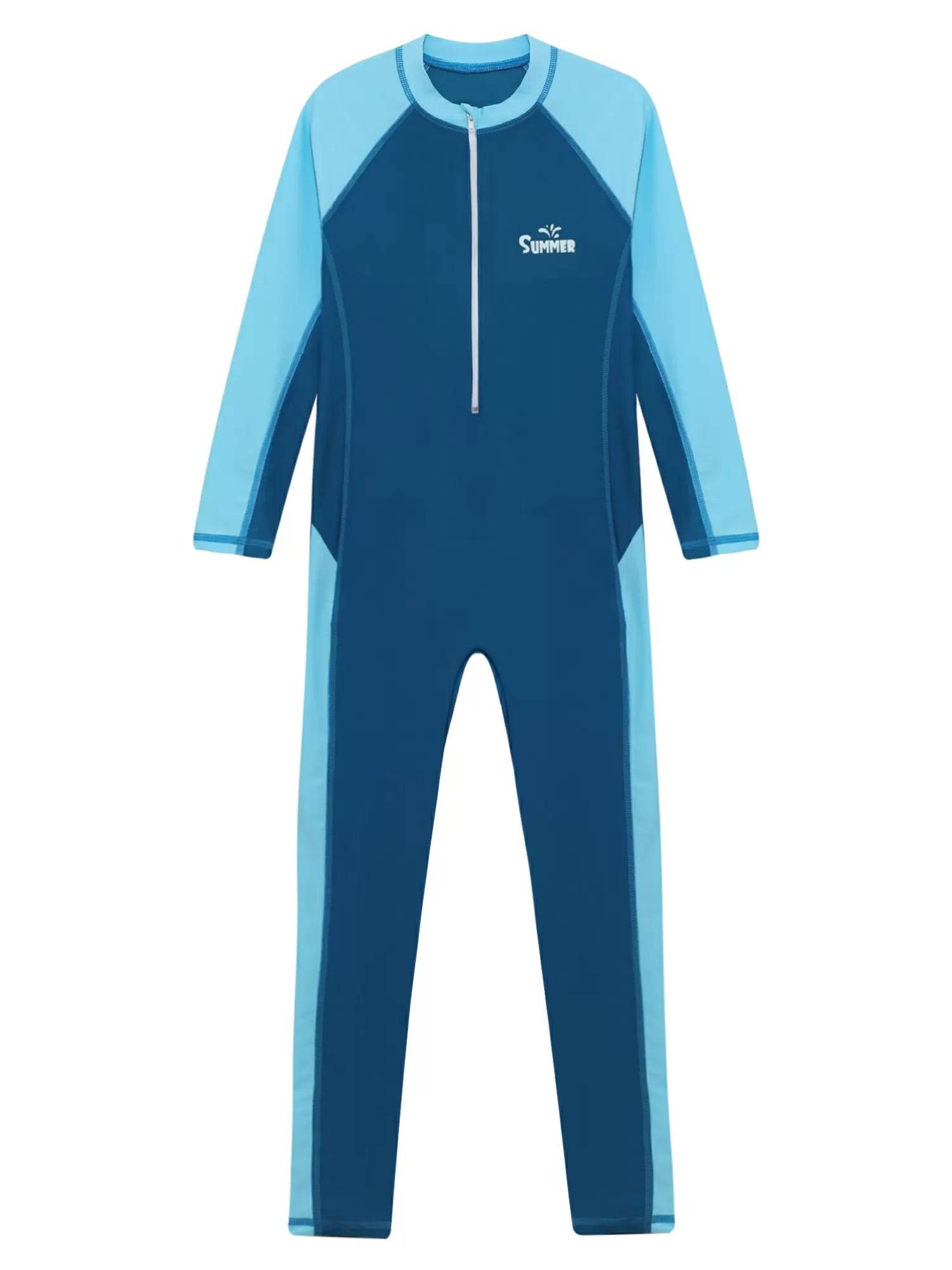 Kids Boys One-piece Full Body Long Sleeve Front Zipper Swimsuit