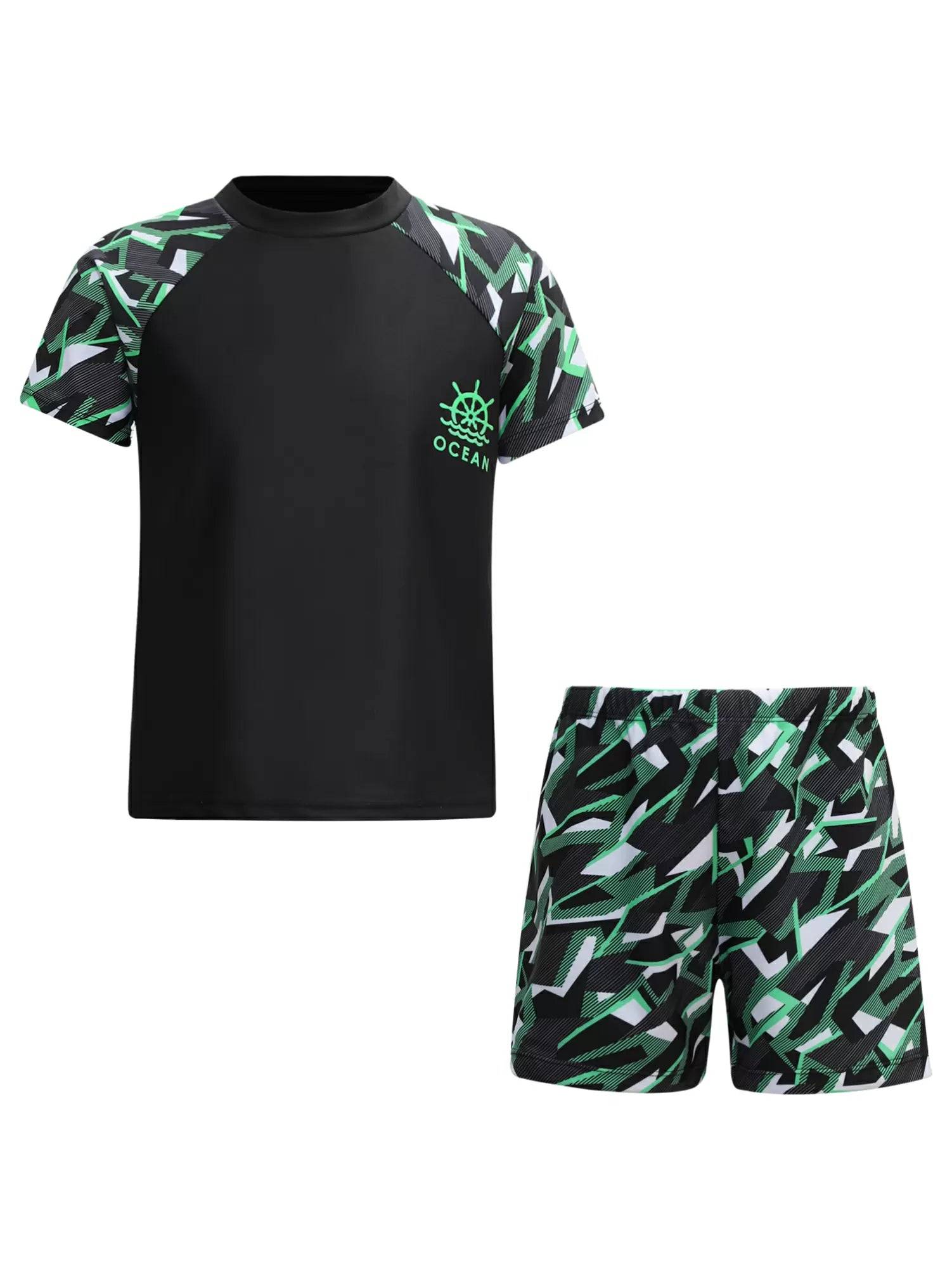 Kids Boys 2pcs Short Sleeve Top and Trunks Swimwear Set