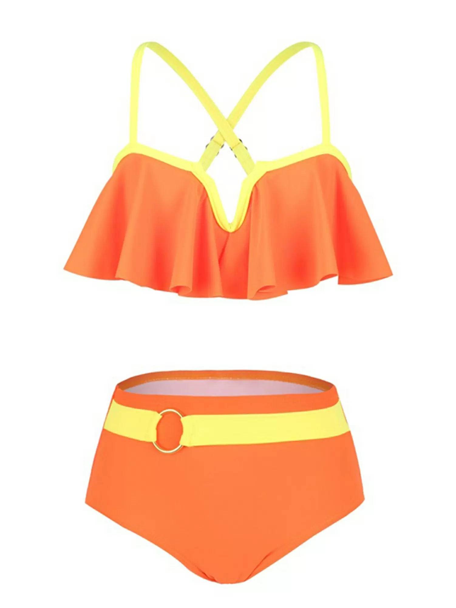 Kids Girls Cross Straps Flounce Swimming Bikini Set