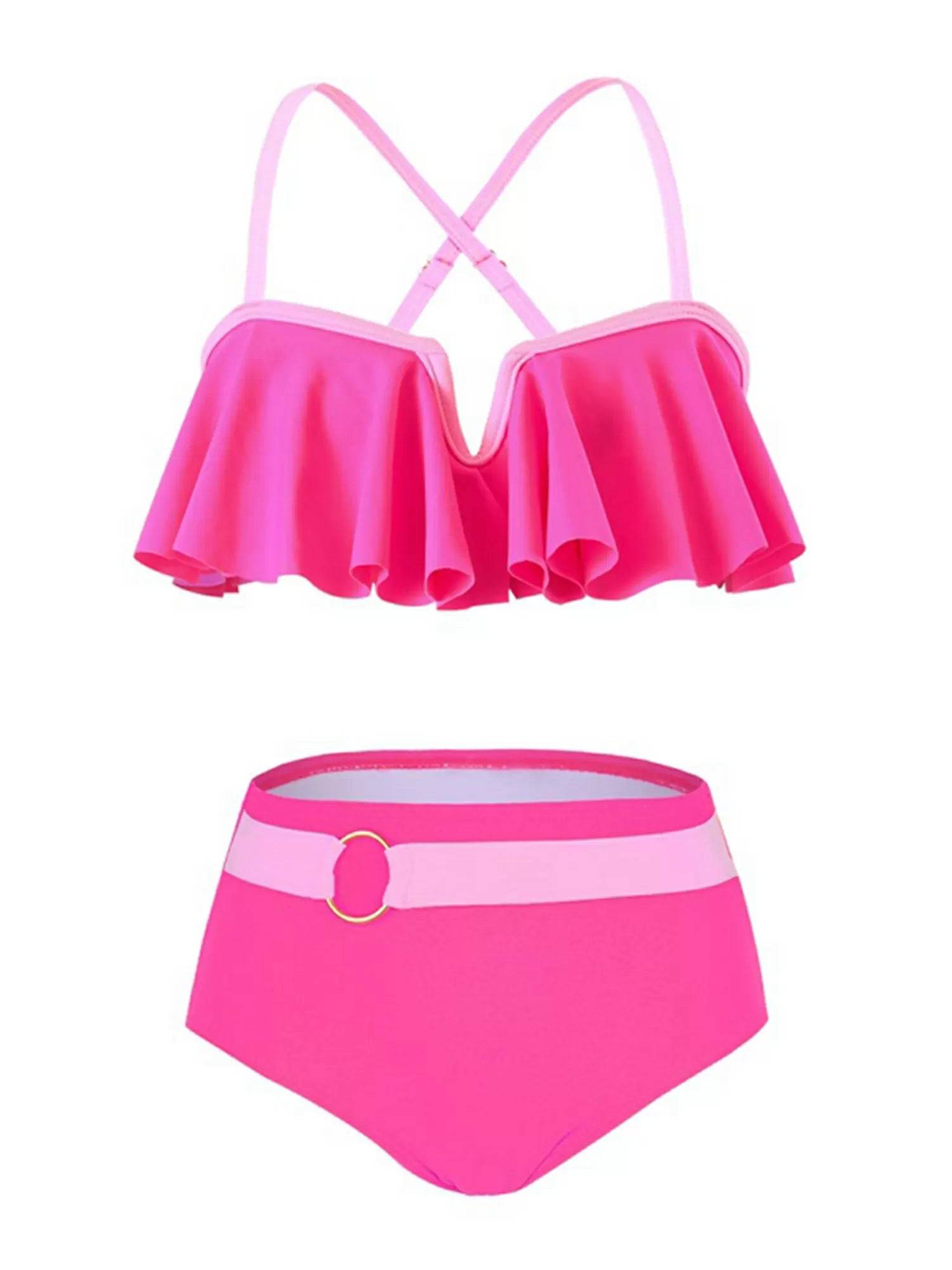 Kids Girls Cross Straps Flounce Swimming Bikini Set