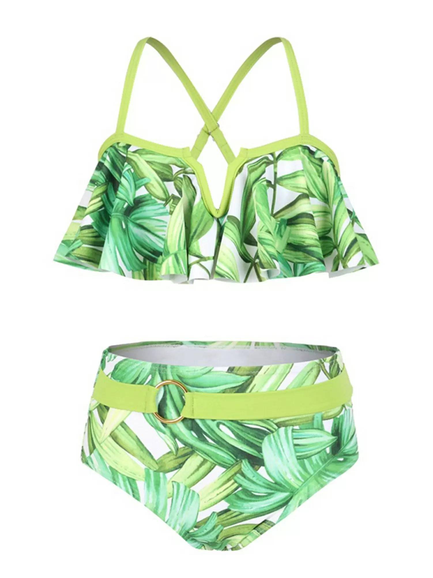 Kids Girls Cross Straps Flounce Swimming Bikini Set