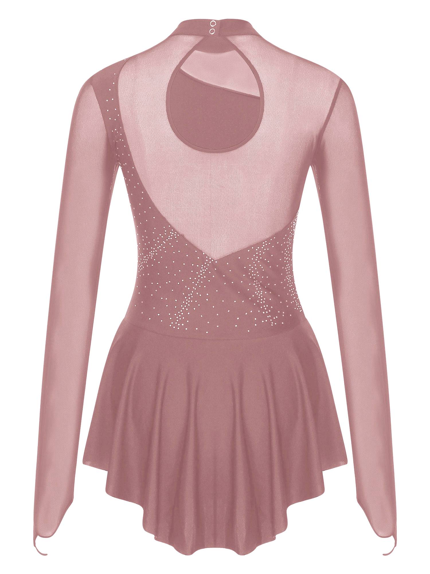 Women Glitter Rhinestone Dress Figure Skating Dance Leotard Dress