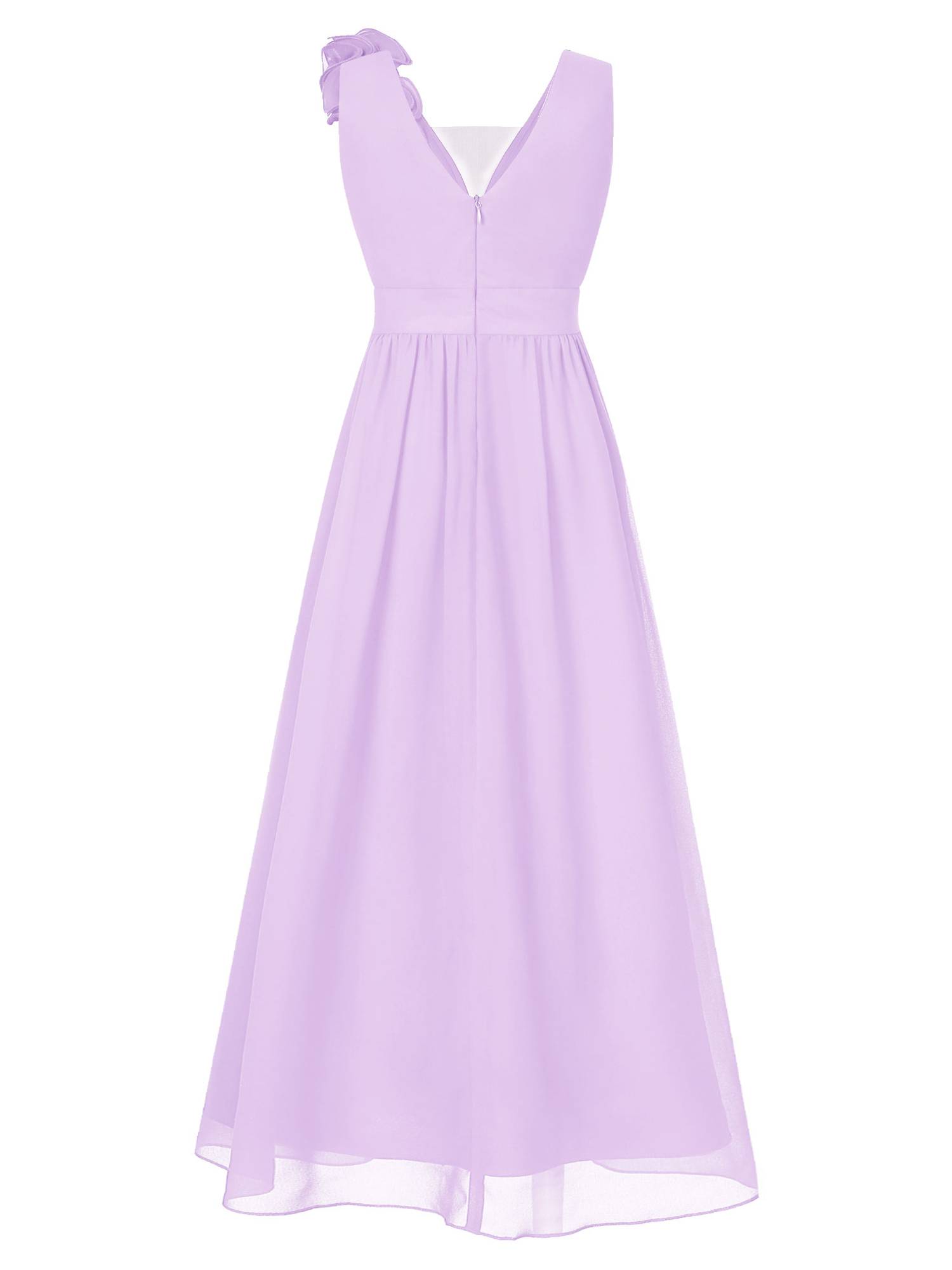 Kids Girls Chiffon Sleeveless 3D Applique Junior Bridesmaid Dresses