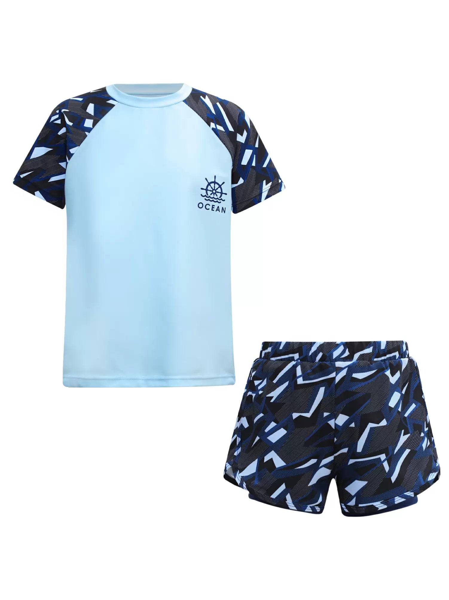 Kids Boys 2pcs Short Sleeve Top and Trunks Swimwear Set