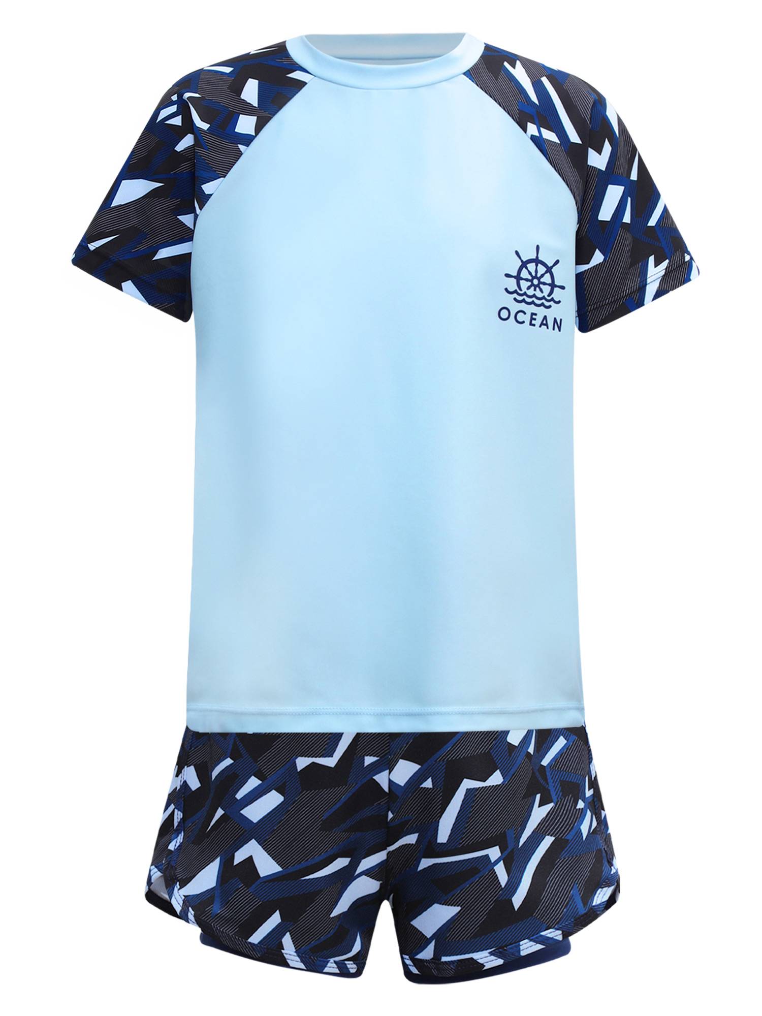 Kids Boys 2pcs Short Sleeve Top and Trunks Swimwear Set