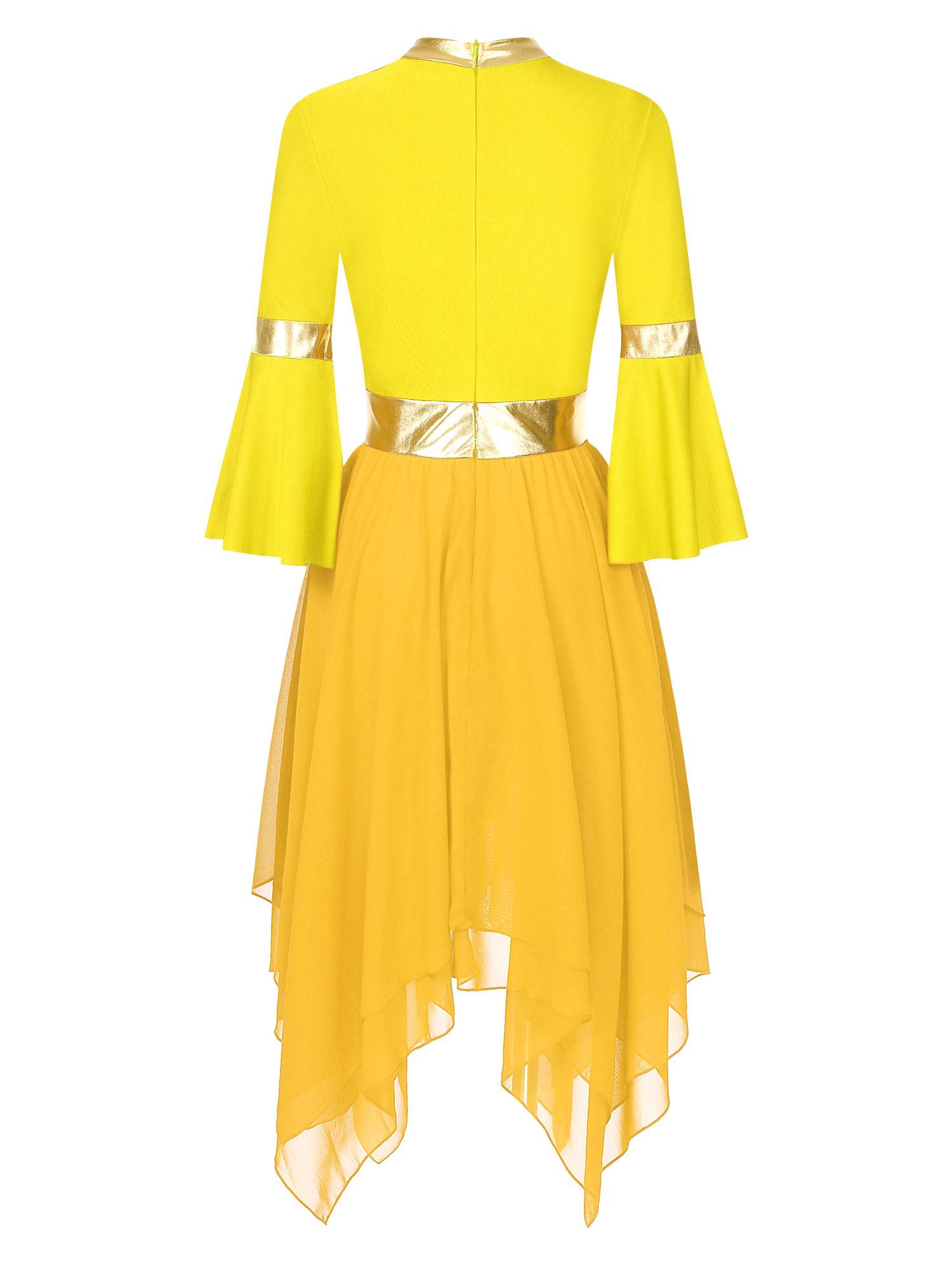 Women 3/4 Flare Sleeve Asymmetrical Liturgical Praise Dance Dress